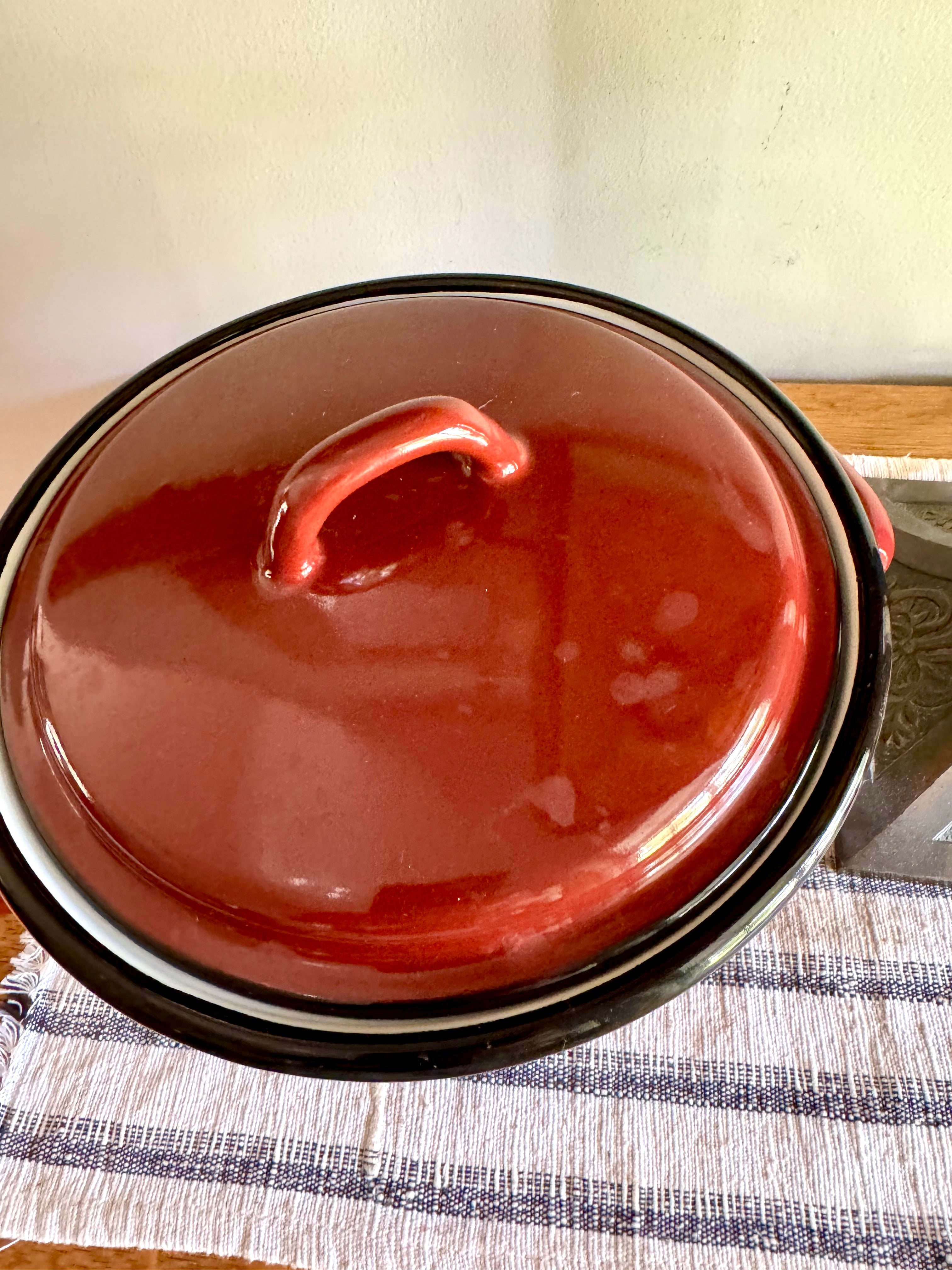 Vintage Japy Freres Brown Enamel Pot | Made in France Enamel Pot 20CM | Vintage Brown Enamel Stew Pot | Brown and White Block Pattern Pot