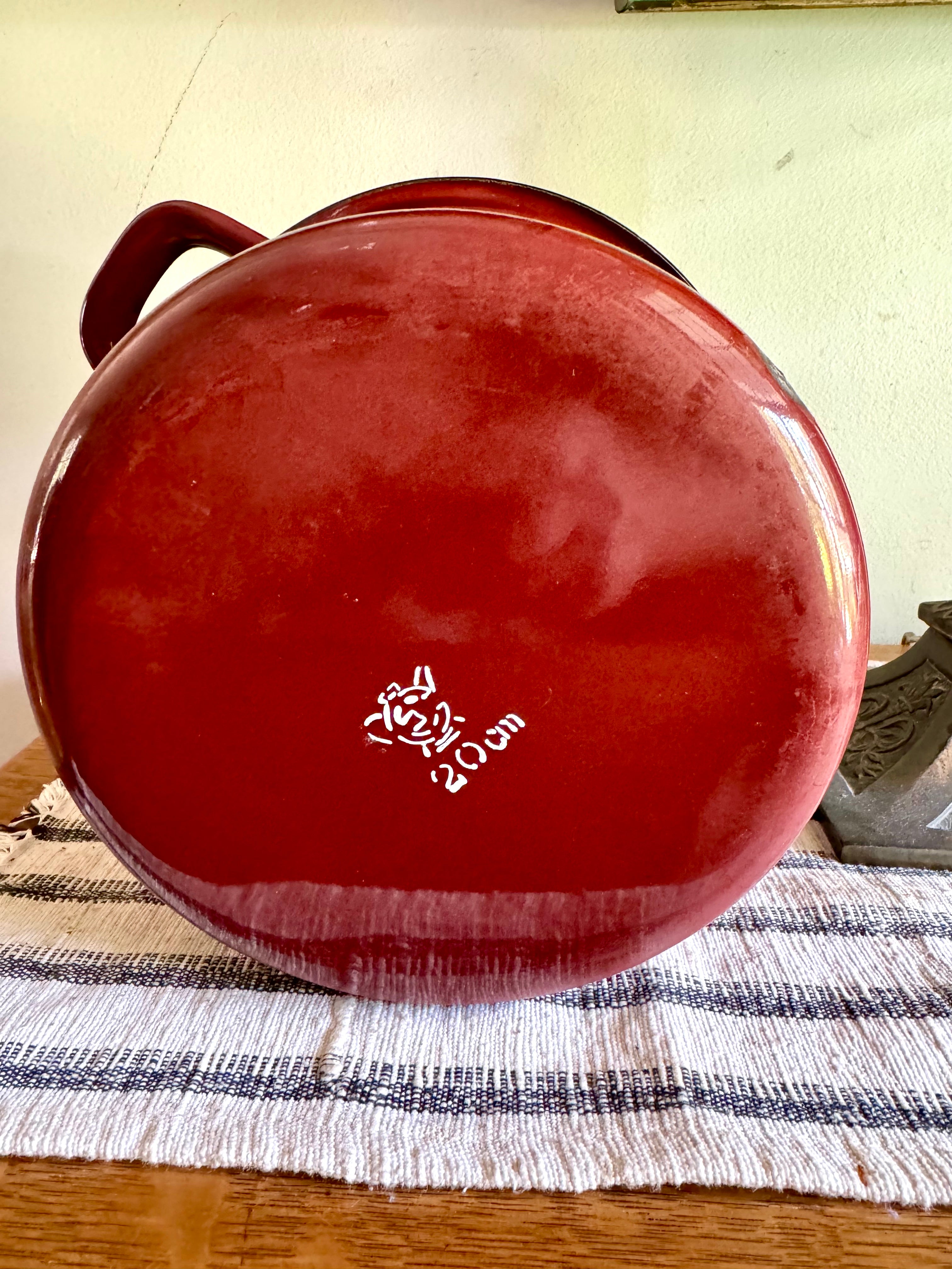 Vintage Japy Freres Brown Enamel Pot | Made in France Enamel Pot 20CM | Vintage Brown Enamel Stew Pot | Brown and White Block Pattern Pot