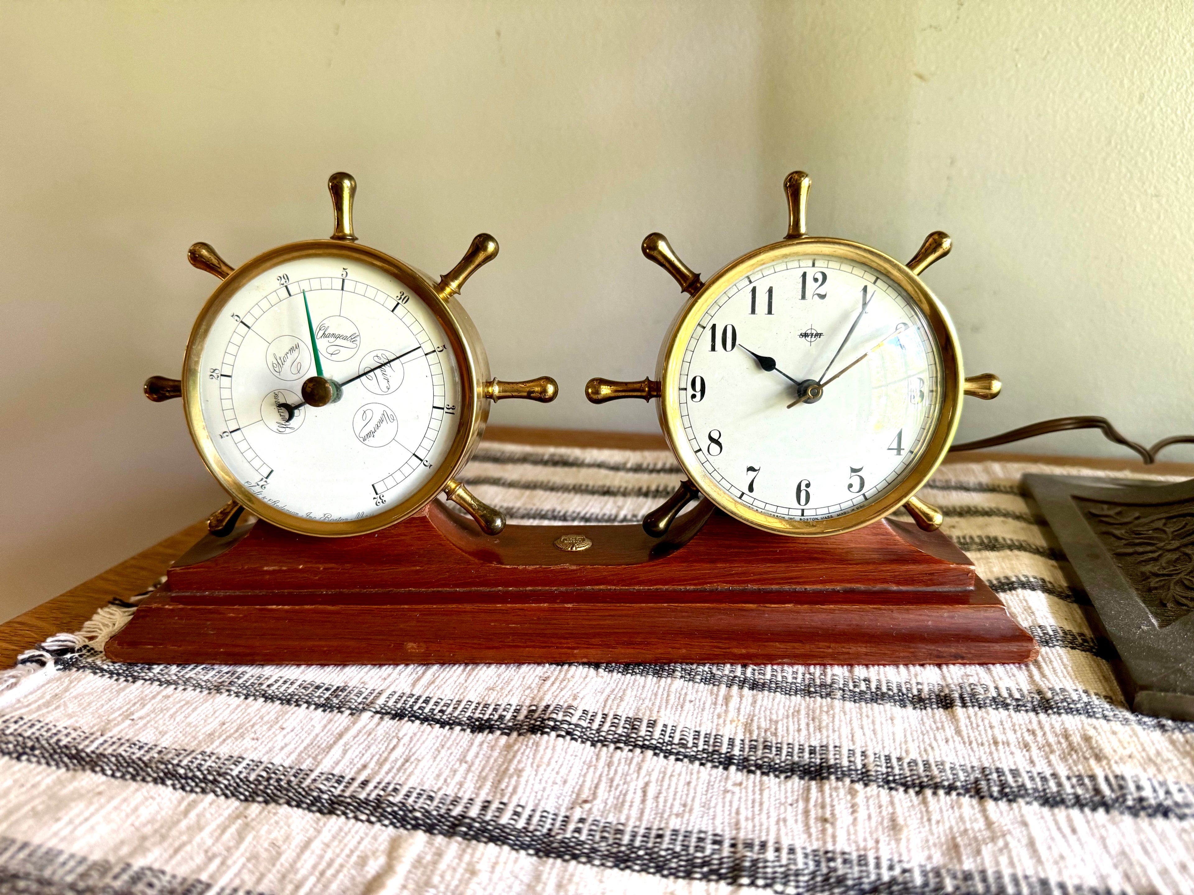 1950's Chevrolet 100 Car Club Desk Clock and Barometer |  Swift & Anderson Nautical Clock and Barometer | Electric Desk Clock and Barometer