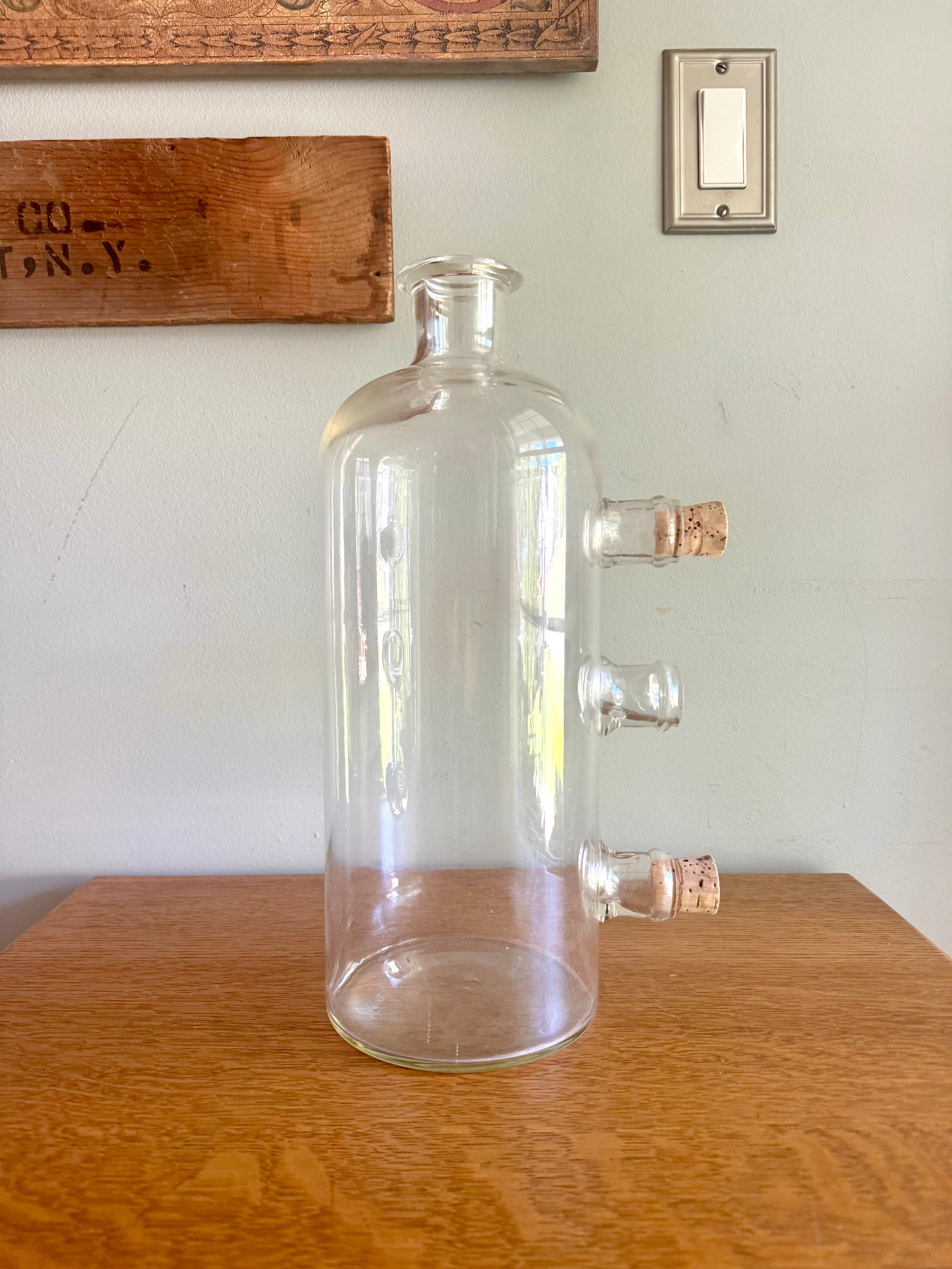 Vintage Large Chemistry Bottle | Large Laboratory Glass Flask | Unique 4 Spout Scientific Bottle | Large Glass Beaker | Vintage Chemistry