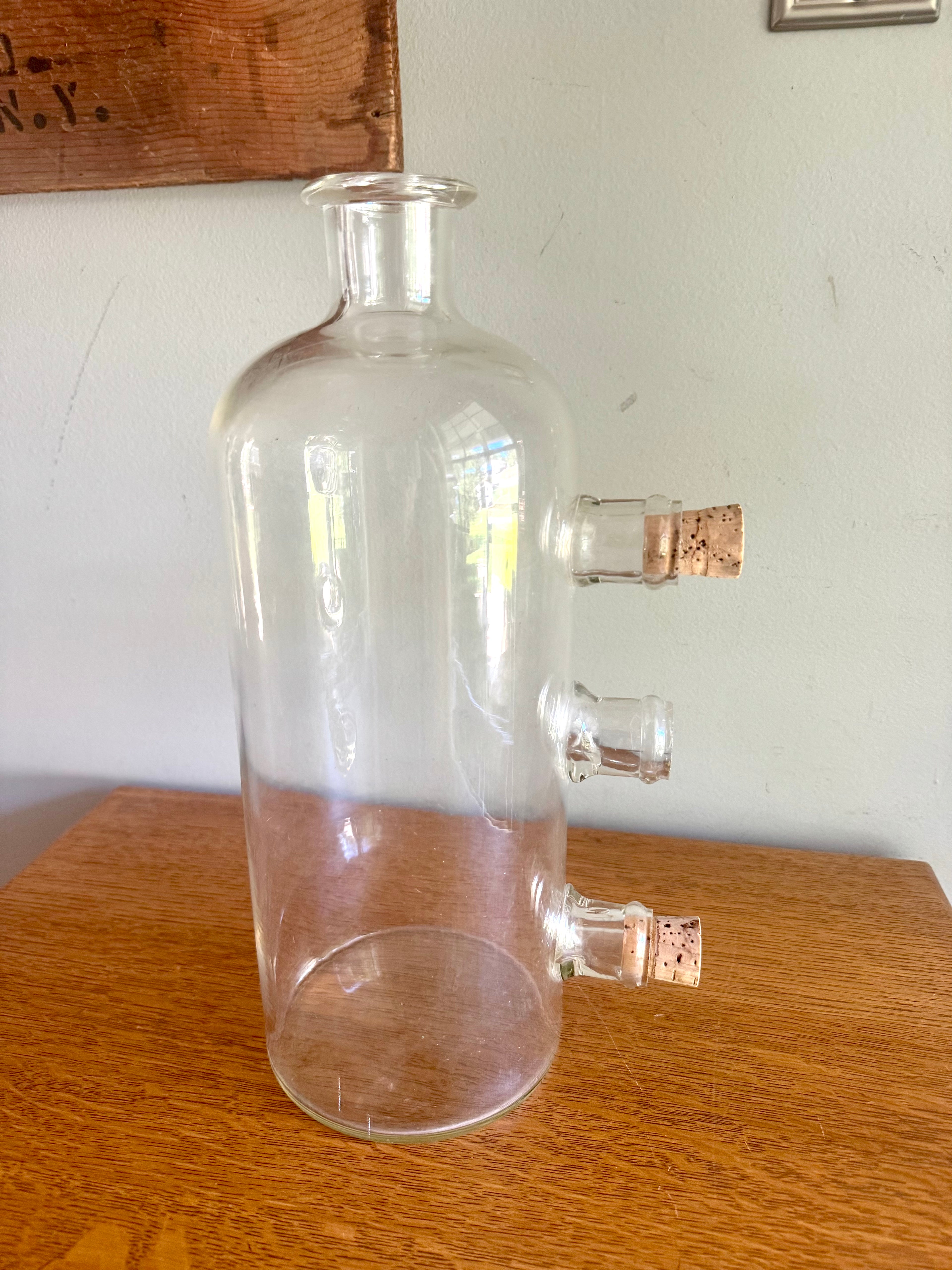 Vintage Large Chemistry Bottle | Large Laboratory Glass Flask | Unique 4 Spout Scientific Bottle | Large Glass Beaker | Vintage Chemistry