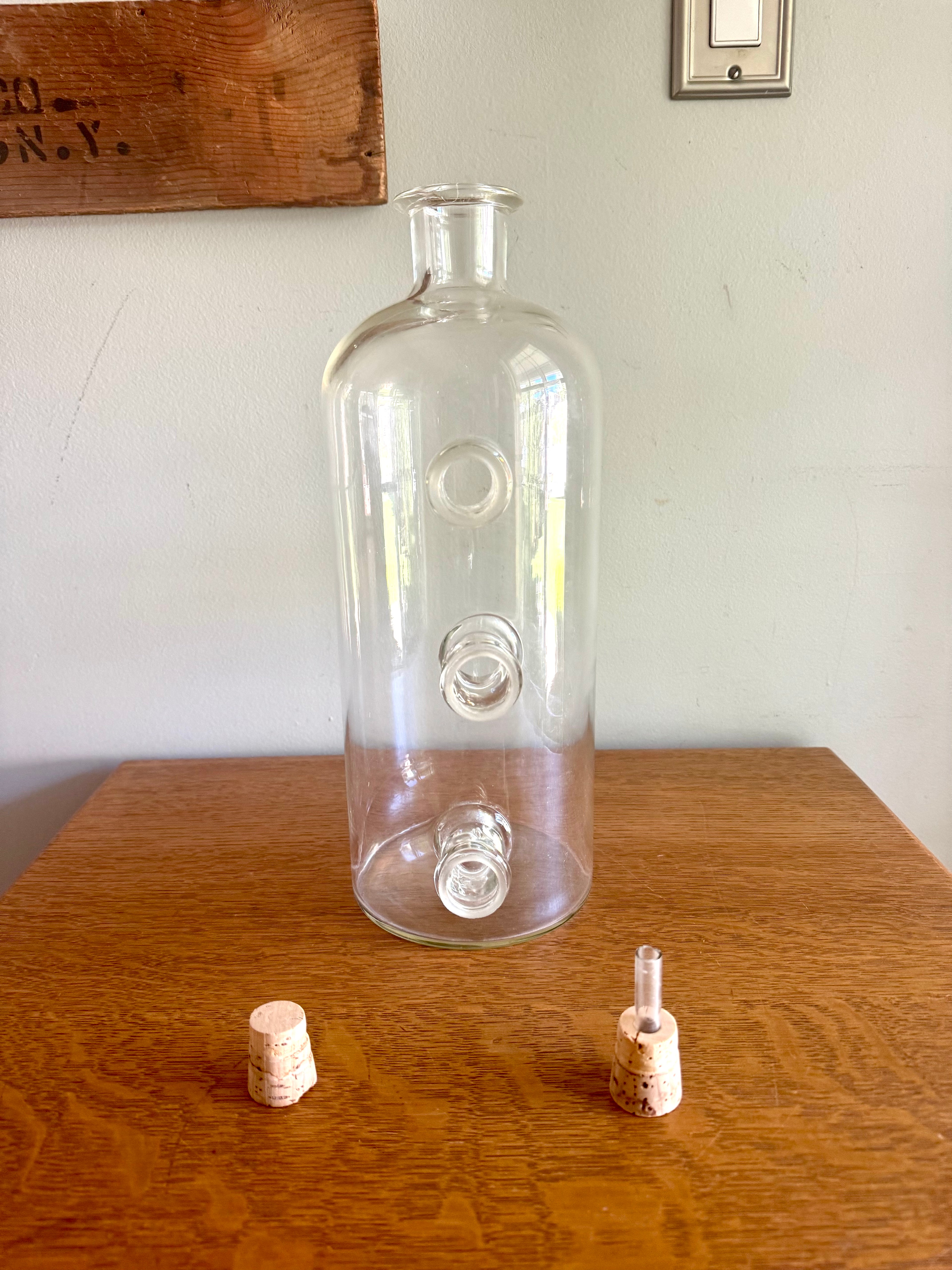 Vintage Large Chemistry Bottle | Large Laboratory Glass Flask | Unique 4 Spout Scientific Bottle | Large Glass Beaker | Vintage Chemistry