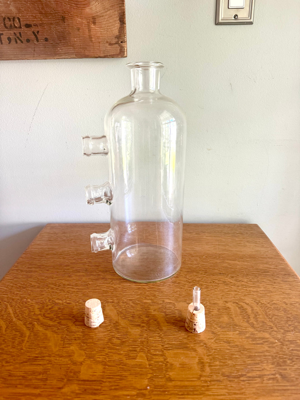 Vintage Large Chemistry Bottle | Large Laboratory Glass Flask | Unique 4 Spout Scientific Bottle | Large Glass Beaker | Vintage Chemistry