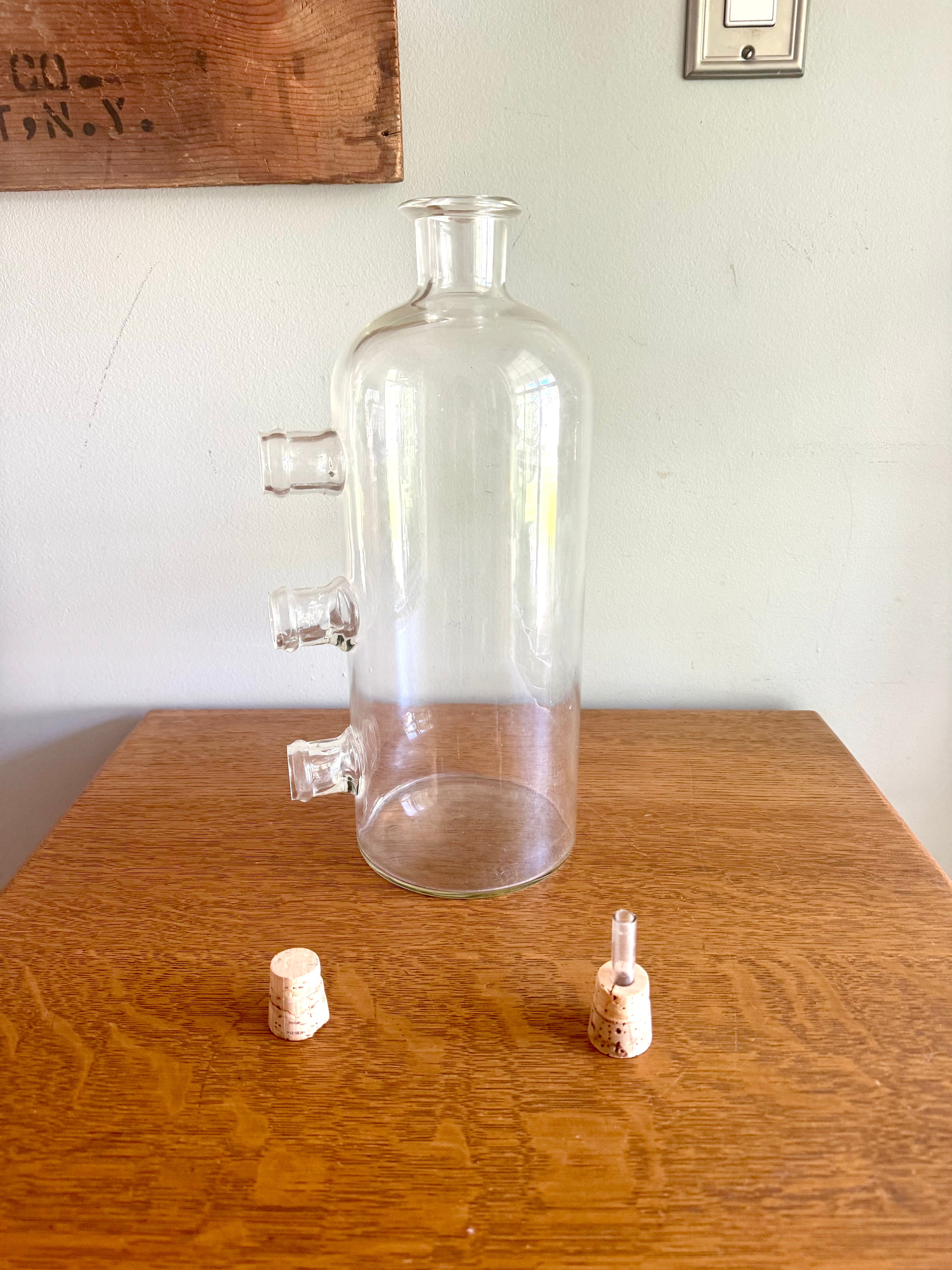 Vintage Large Chemistry Bottle | Large Laboratory Glass Flask | Unique 4 Spout Scientific Bottle | Large Glass Beaker | Vintage Chemistry