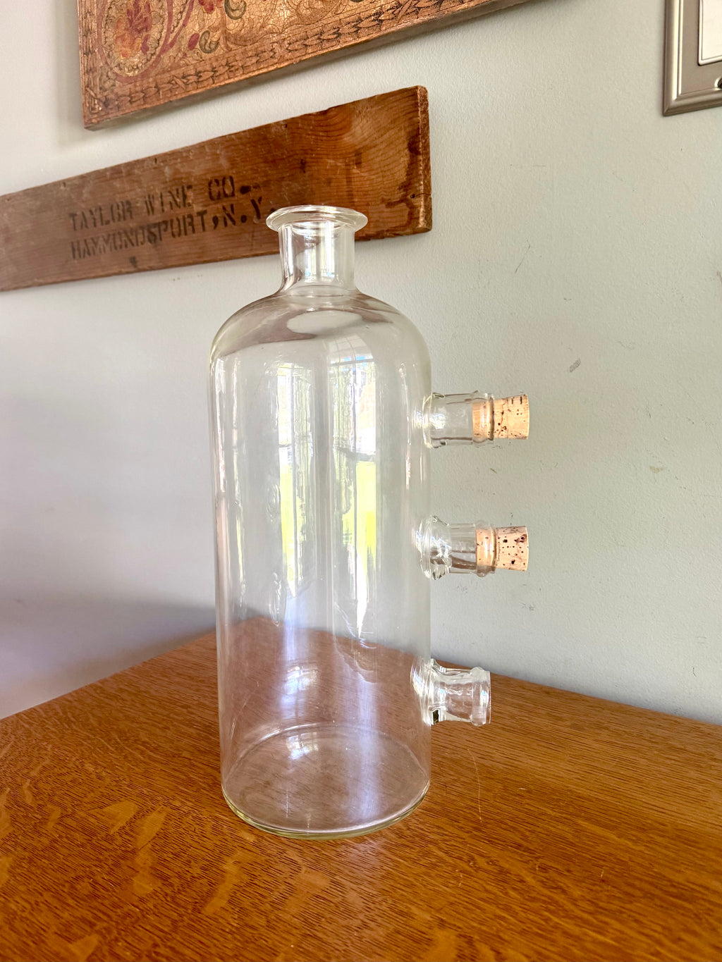 Vintage Large Chemistry Bottle | Large Laboratory Glass Flask | Unique 4 Spout Scientific Bottle | Large Glass Beaker | Vintage Chemistry