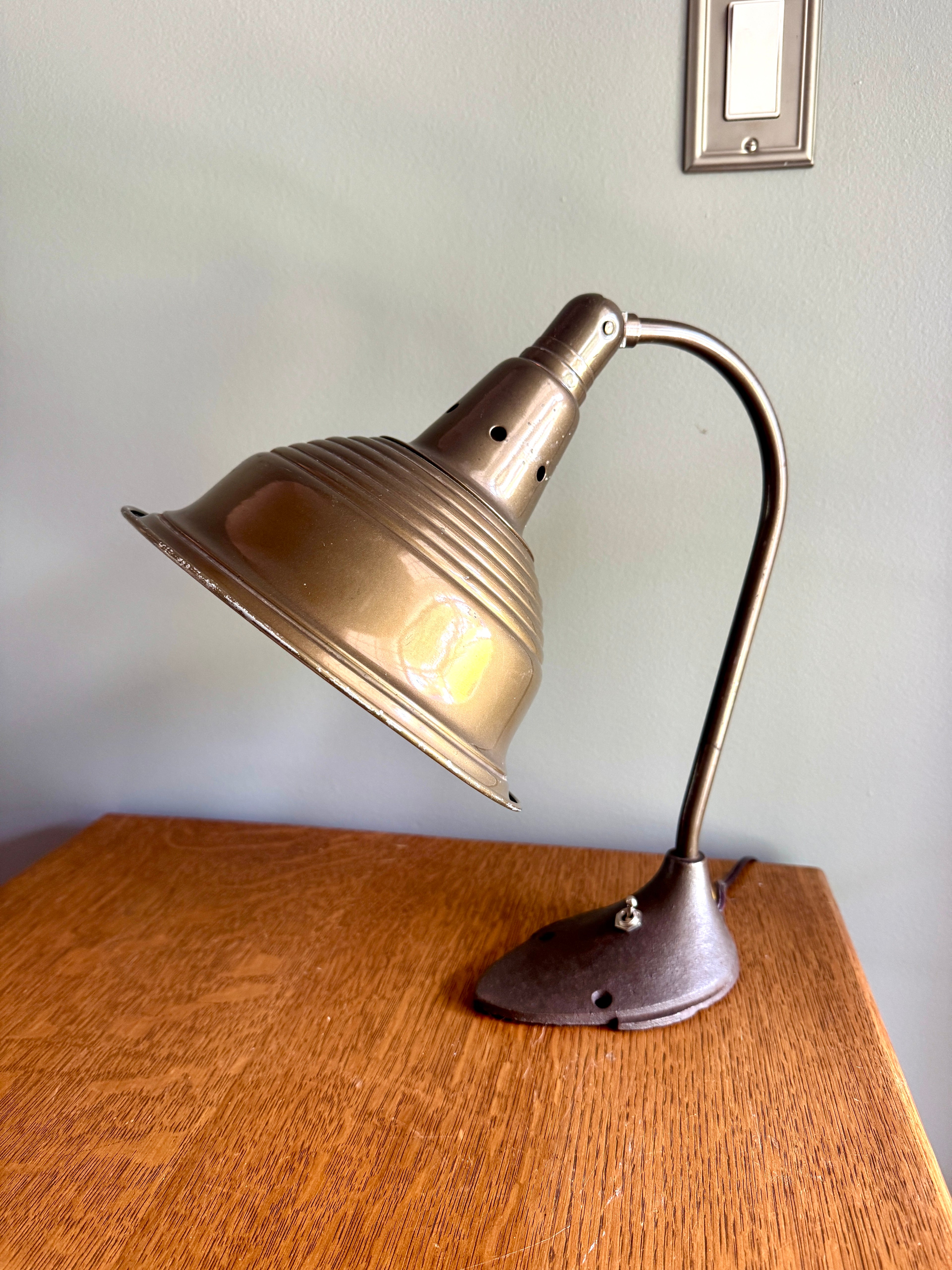 Mid Century Swivelier Co. Industrial Gooseneck Desk Lamp Work Light with Cast Iron Base