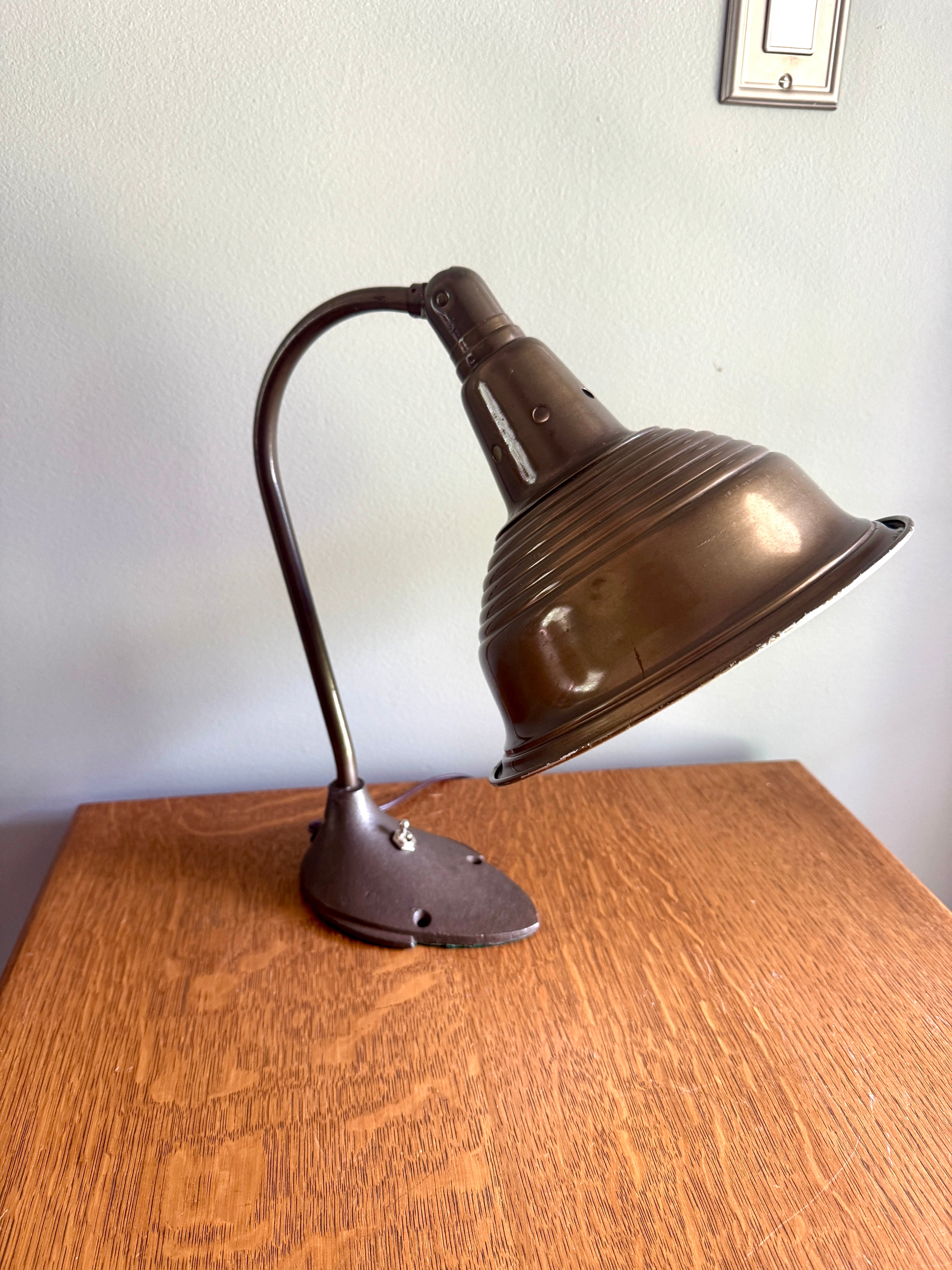 Mid Century Swivelier Co. Industrial Gooseneck Desk Lamp Work Light with Cast Iron Base