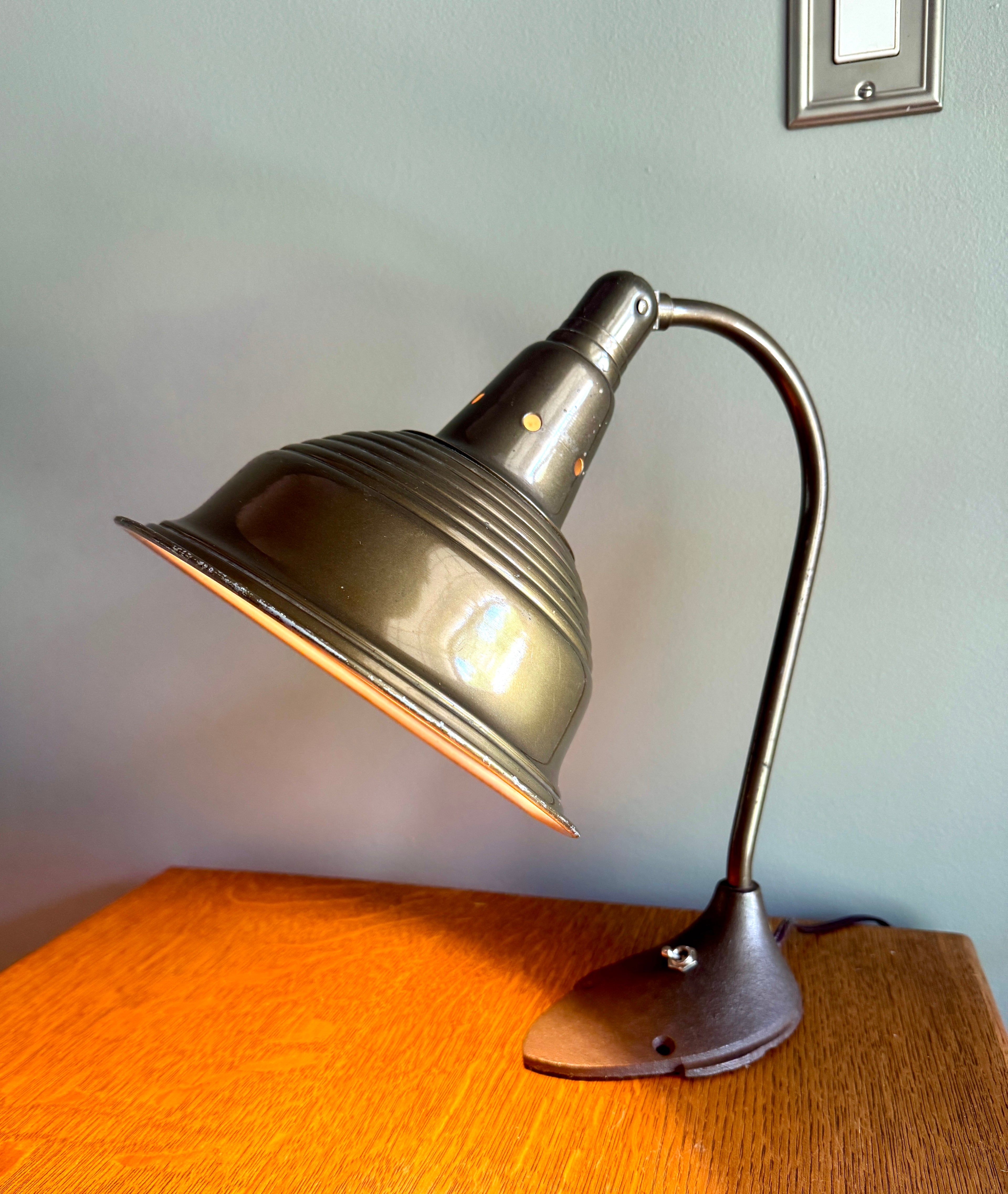 Mid Century Swivelier Co. Industrial Gooseneck Desk Lamp Work Light with Cast Iron Base