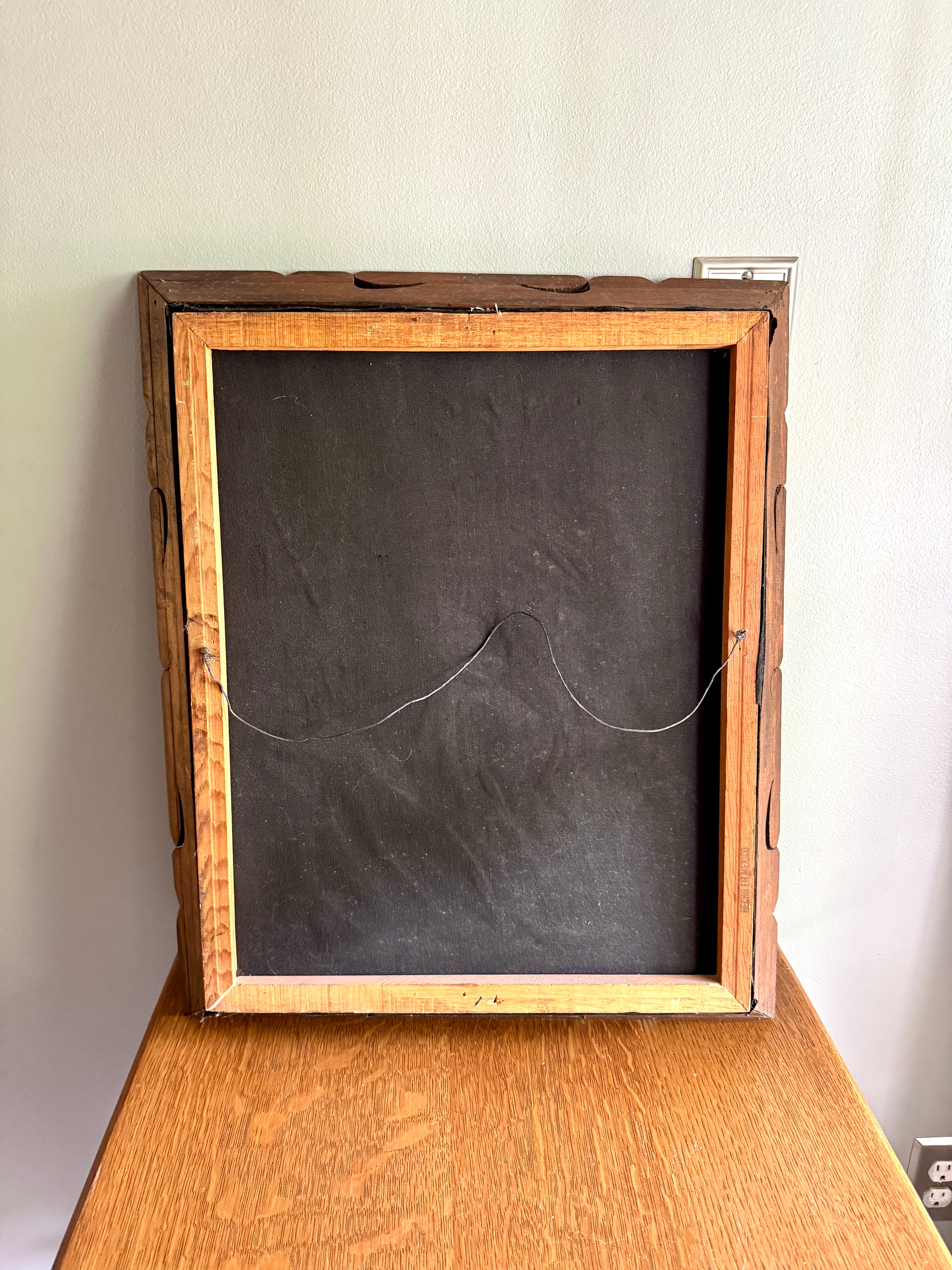 Vtg "No Heart" (Nan-che-ning-ga) Framed Velvet Painting ~ Ioway Chief Velvet Painting