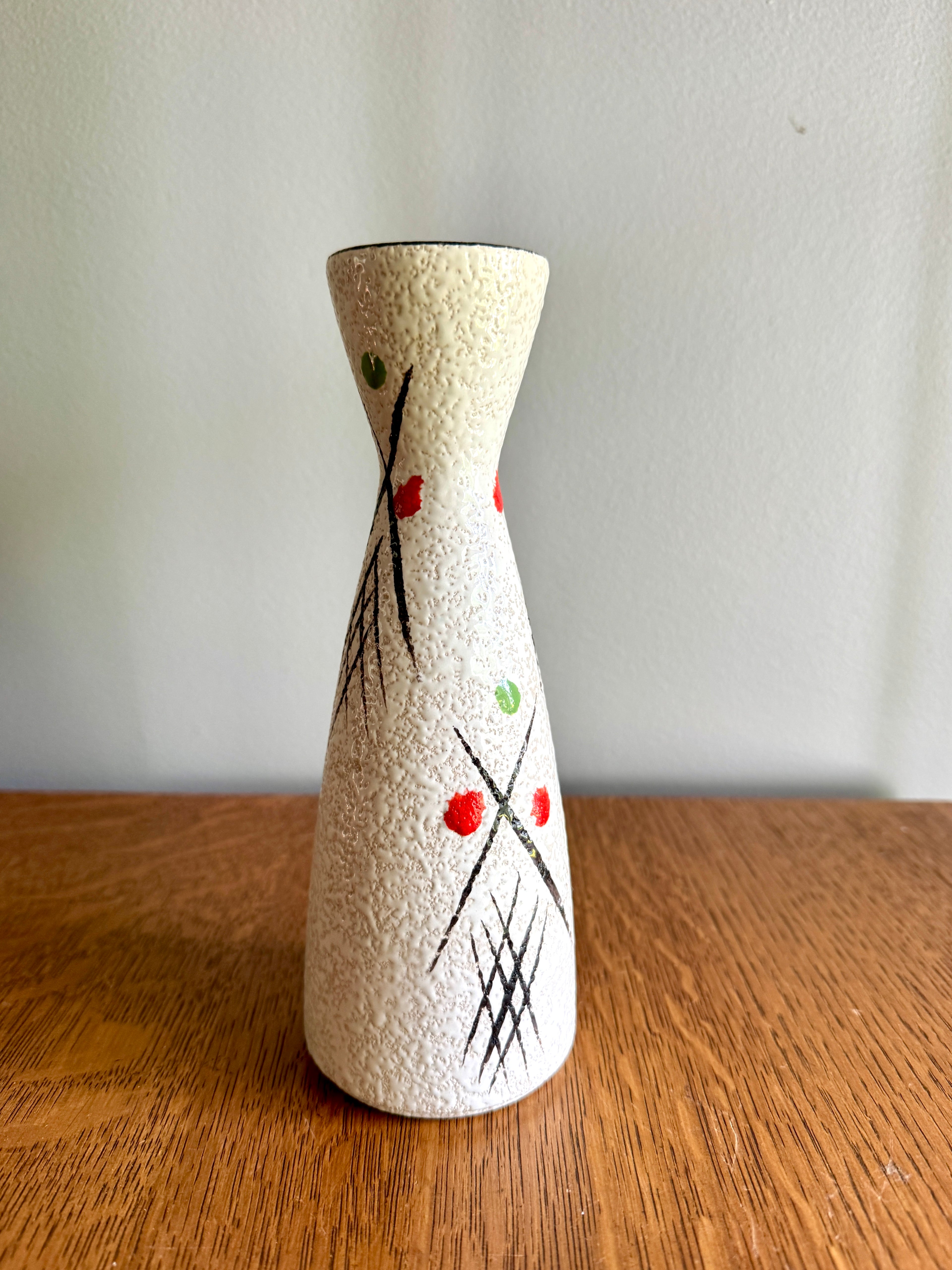 Mid Century Hand Painted Textured Art Vase ~ 50's W. Germany Marked Ceramic MCM Vase