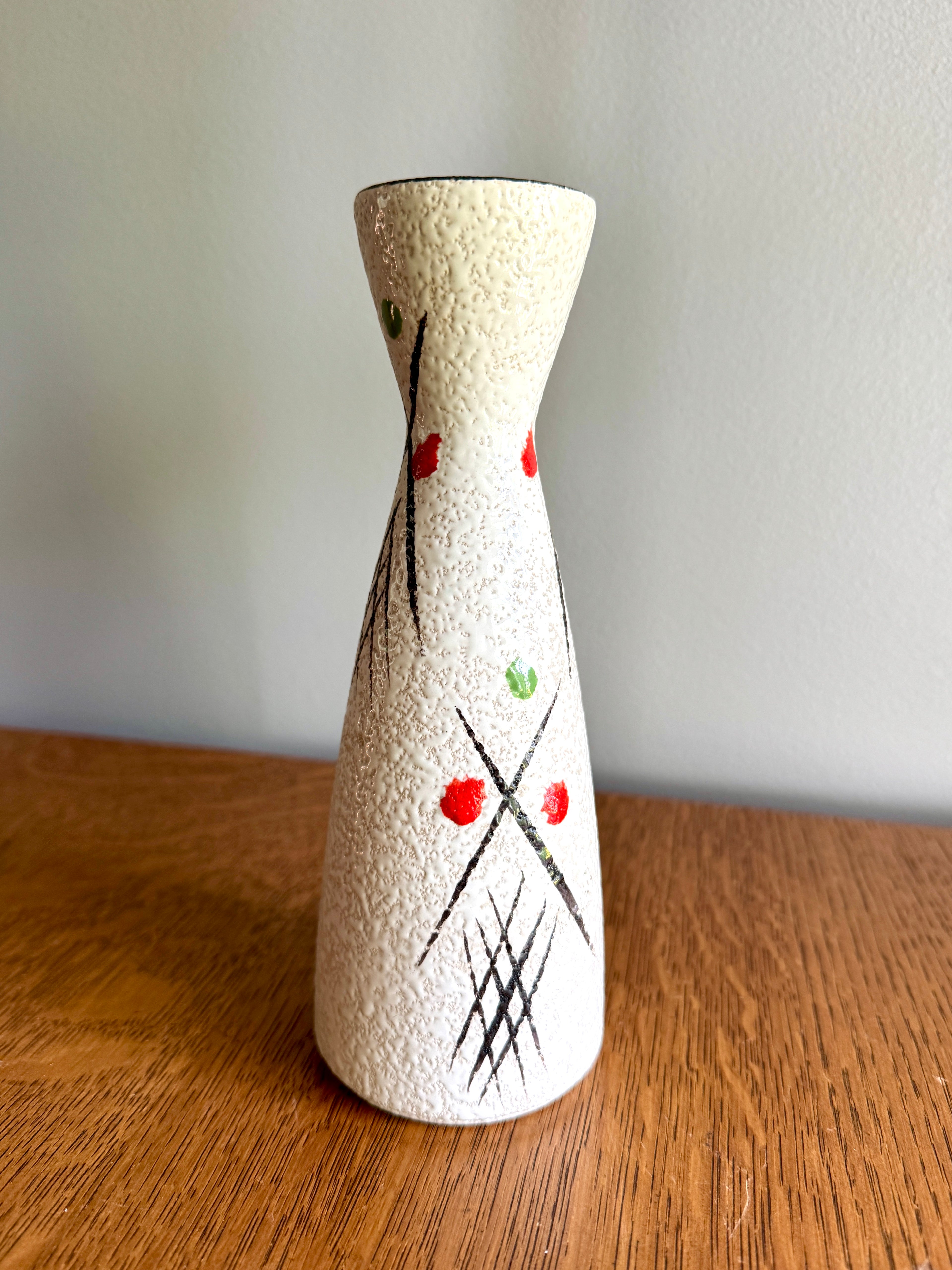 Mid Century Hand Painted Textured Art Vase ~ 50's W. Germany Marked Ceramic MCM Vase