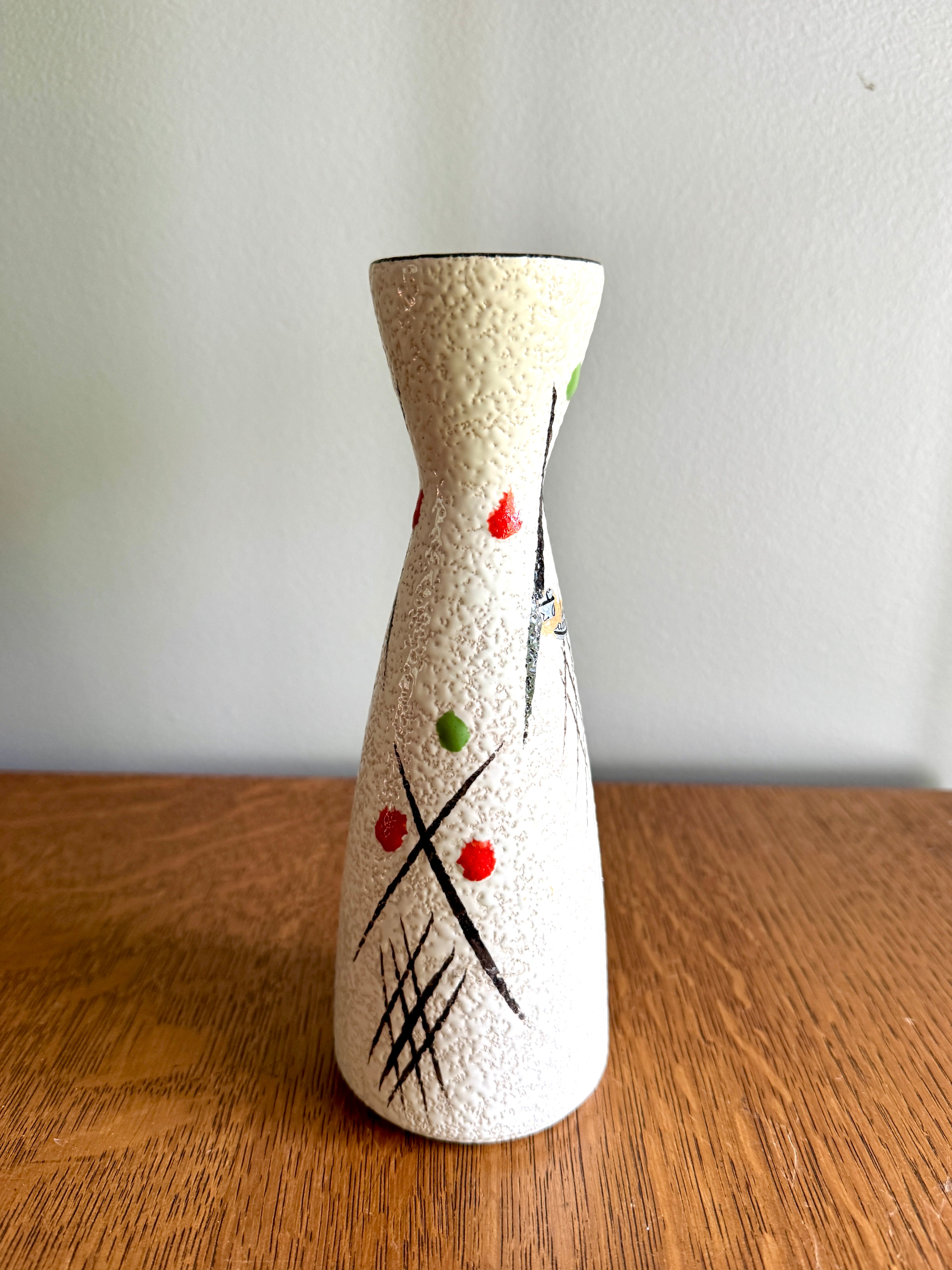Mid Century Hand Painted Textured Art Vase ~ 50's W. Germany Marked Ceramic MCM Vase