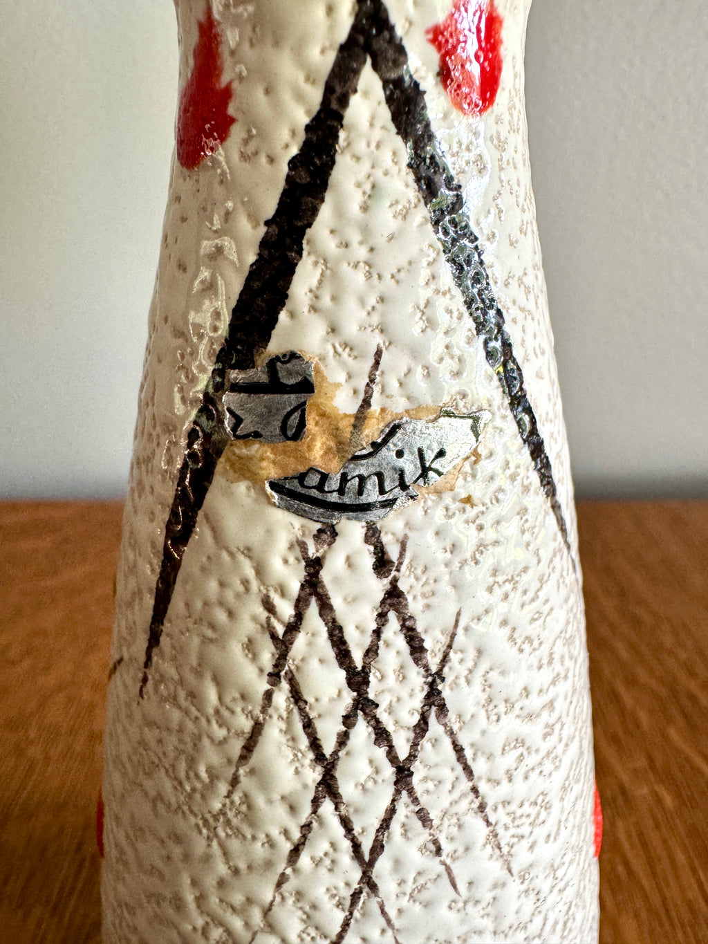 Mid Century Hand Painted Textured Art Vase ~ 50's W. Germany Marked Ceramic MCM Vase