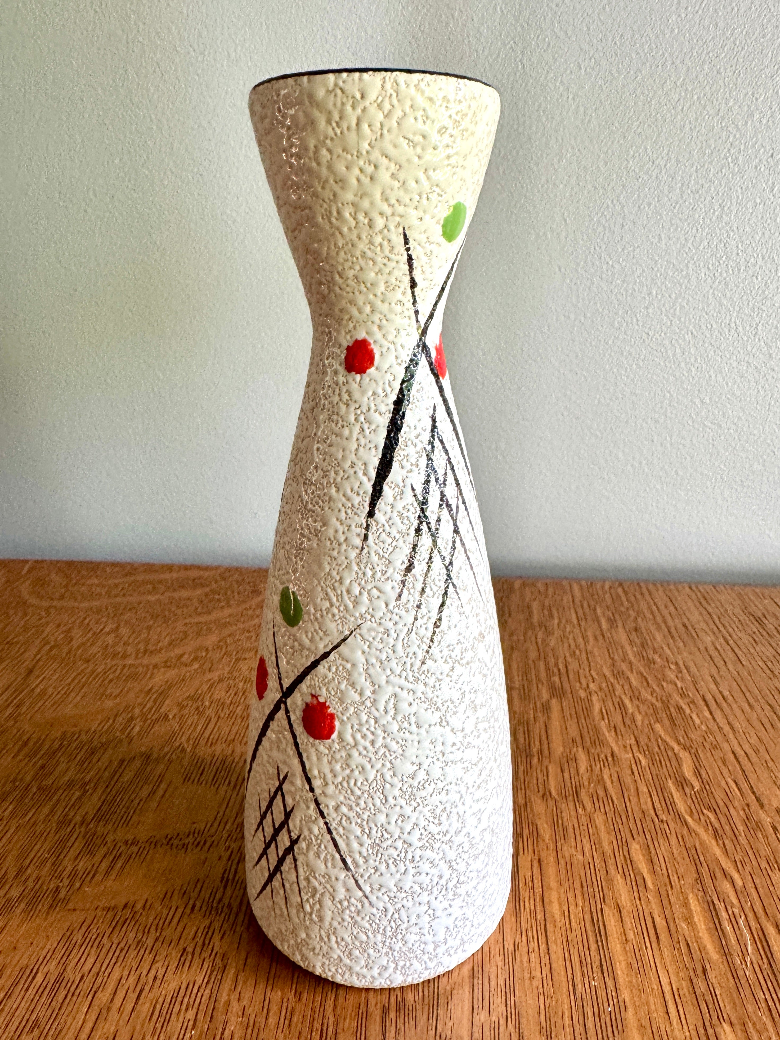 Mid Century Hand Painted Textured Art Vase ~ 50's W. Germany Marked Ceramic MCM Vase