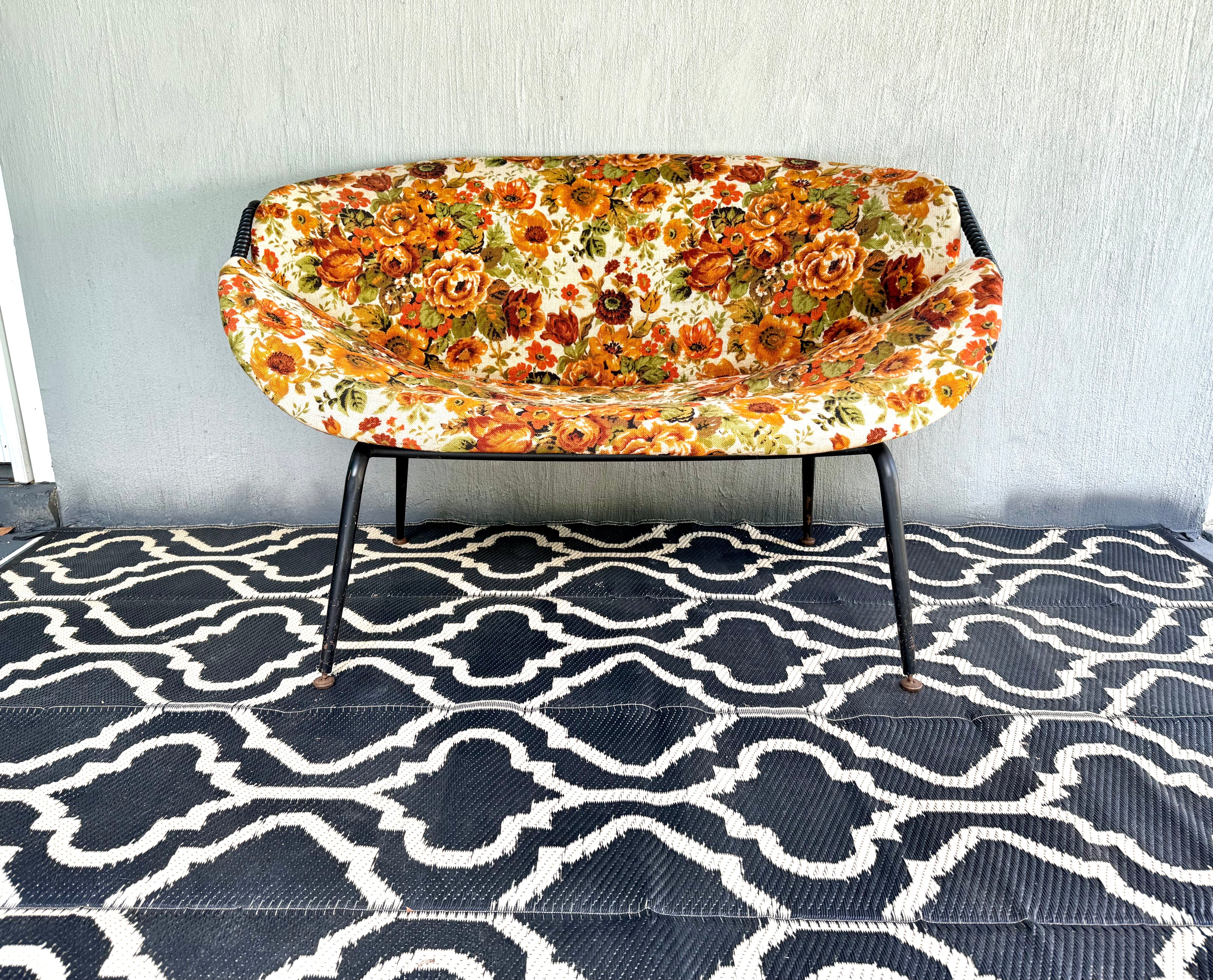 Mid Century Modern Small Couch | MCM Patio Loveseat | Floral Pattern Unique Small Couch | MCM Loveseat Project | Needs New Padding and Fabric