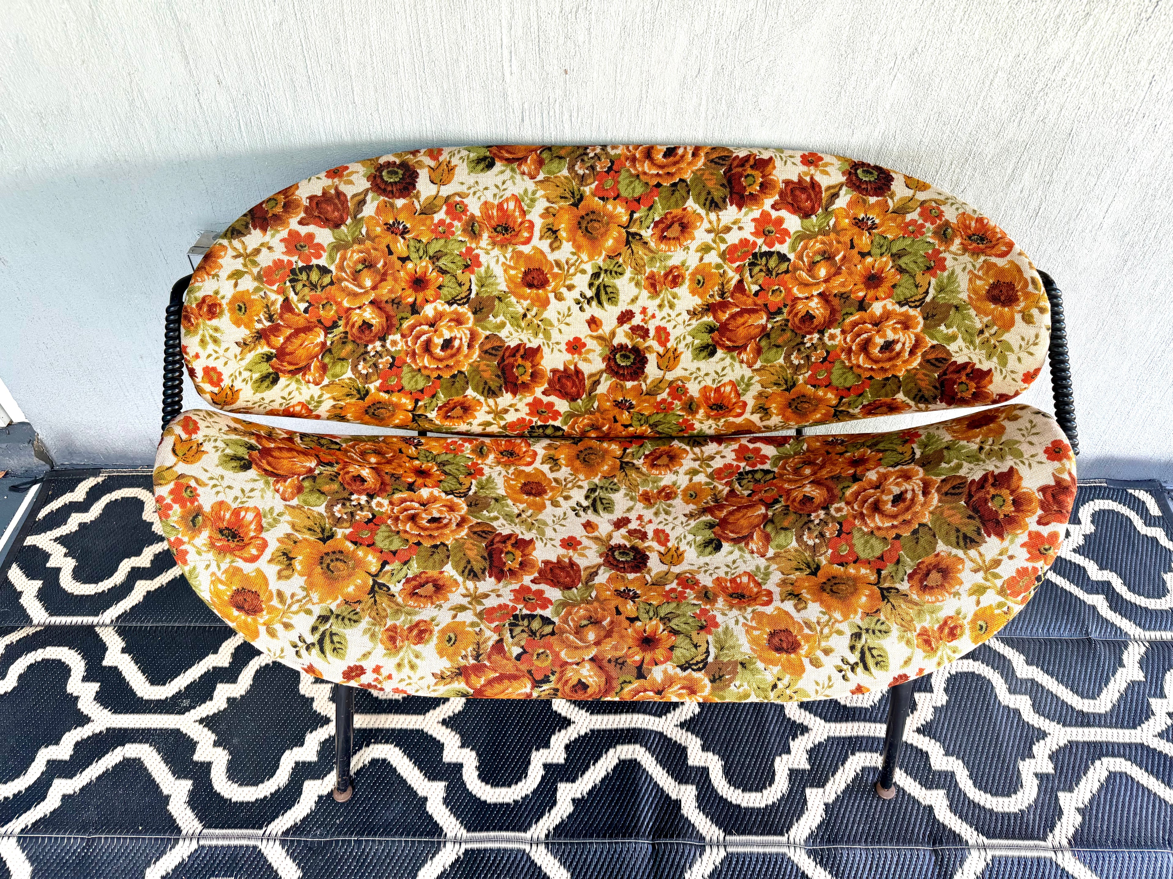 Mid Century Modern Small Couch | MCM Patio Loveseat | Floral Pattern Unique Small Couch | MCM Loveseat Project | Needs New Padding and Fabric