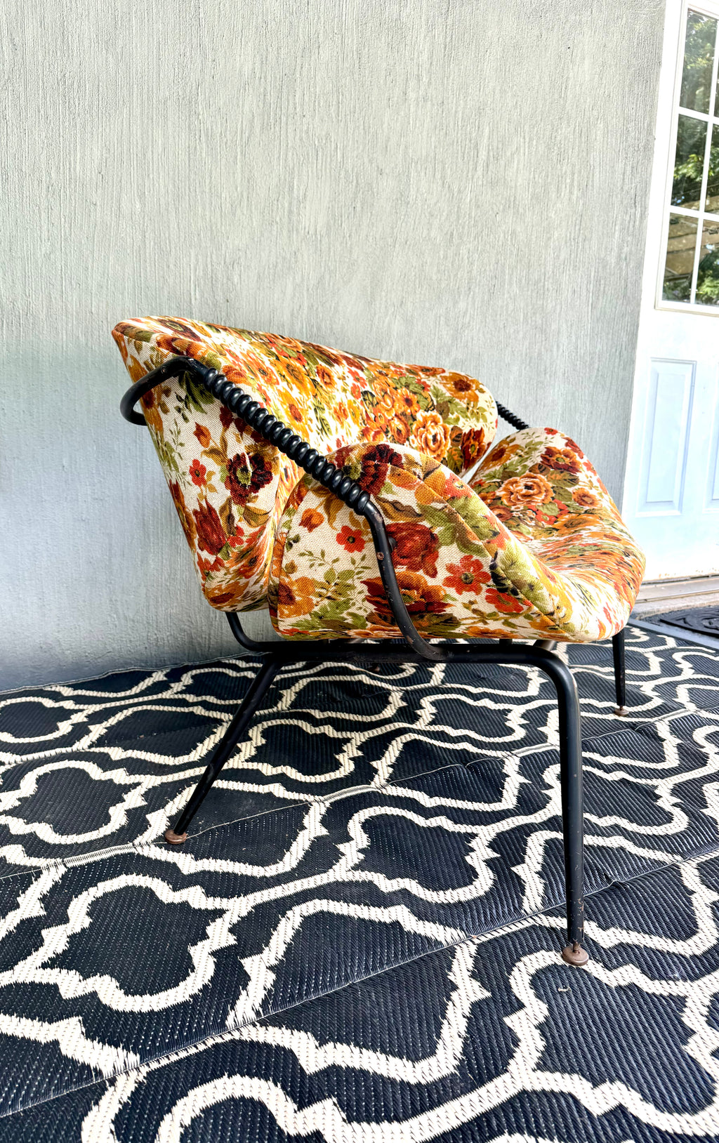 Mid Century Modern Small Couch | MCM Patio Loveseat | Floral Pattern Unique Small Couch | MCM Loveseat Project | Needs New Padding and Fabric