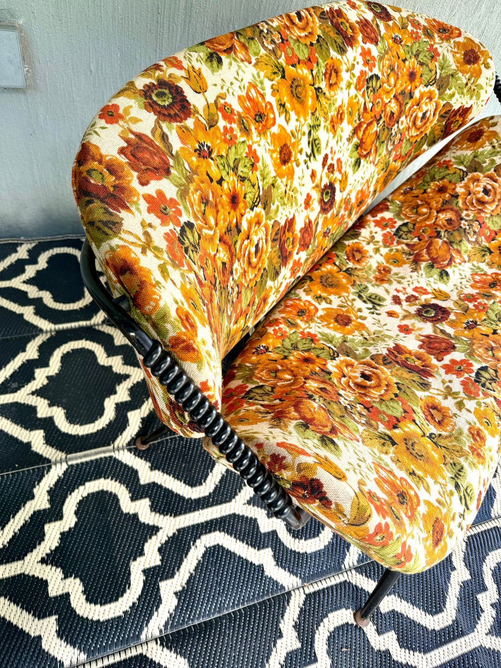 Mid Century Modern Small Couch | MCM Patio Loveseat | Floral Pattern Unique Small Couch | MCM Loveseat Project | Needs New Padding and Fabric