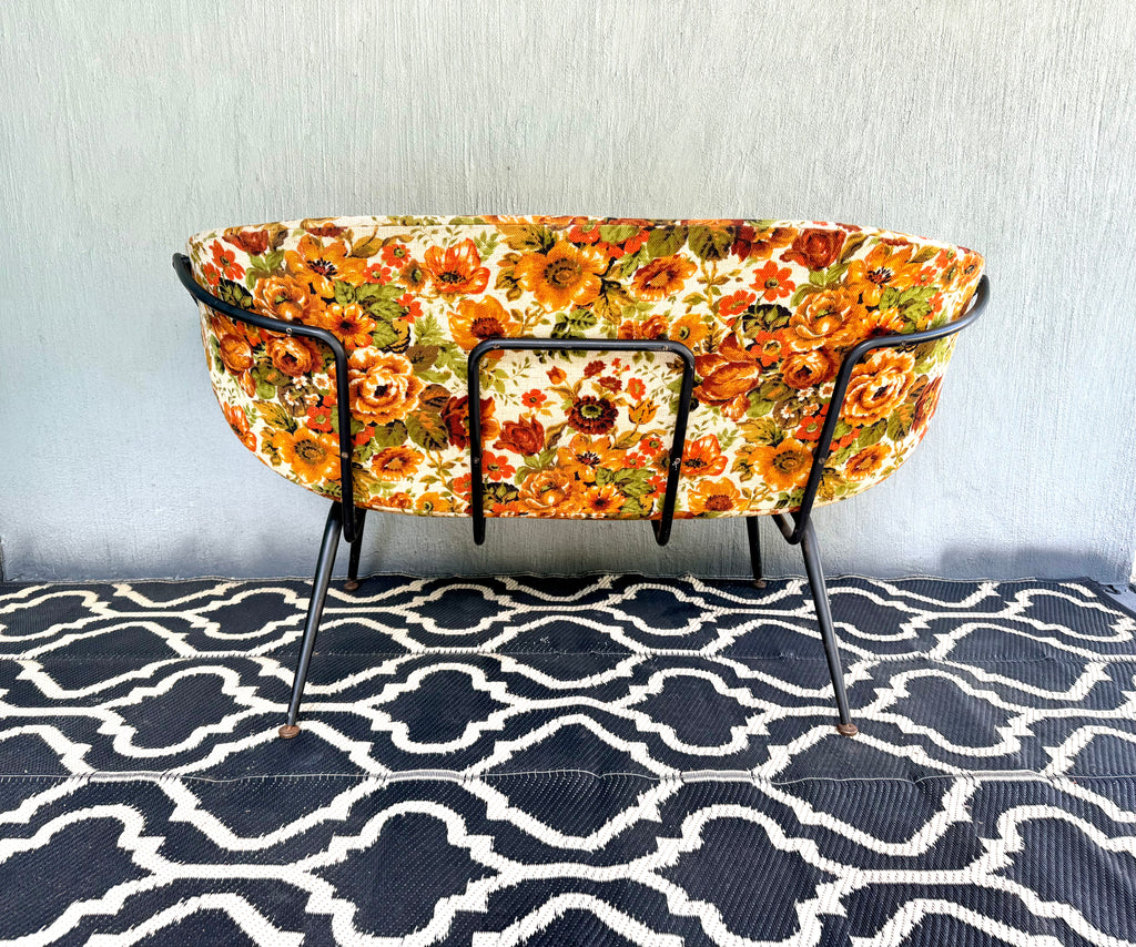 Mid Century Modern Small Couch | MCM Patio Loveseat | Floral Pattern Unique Small Couch | MCM Loveseat Project | Needs New Padding and Fabric
