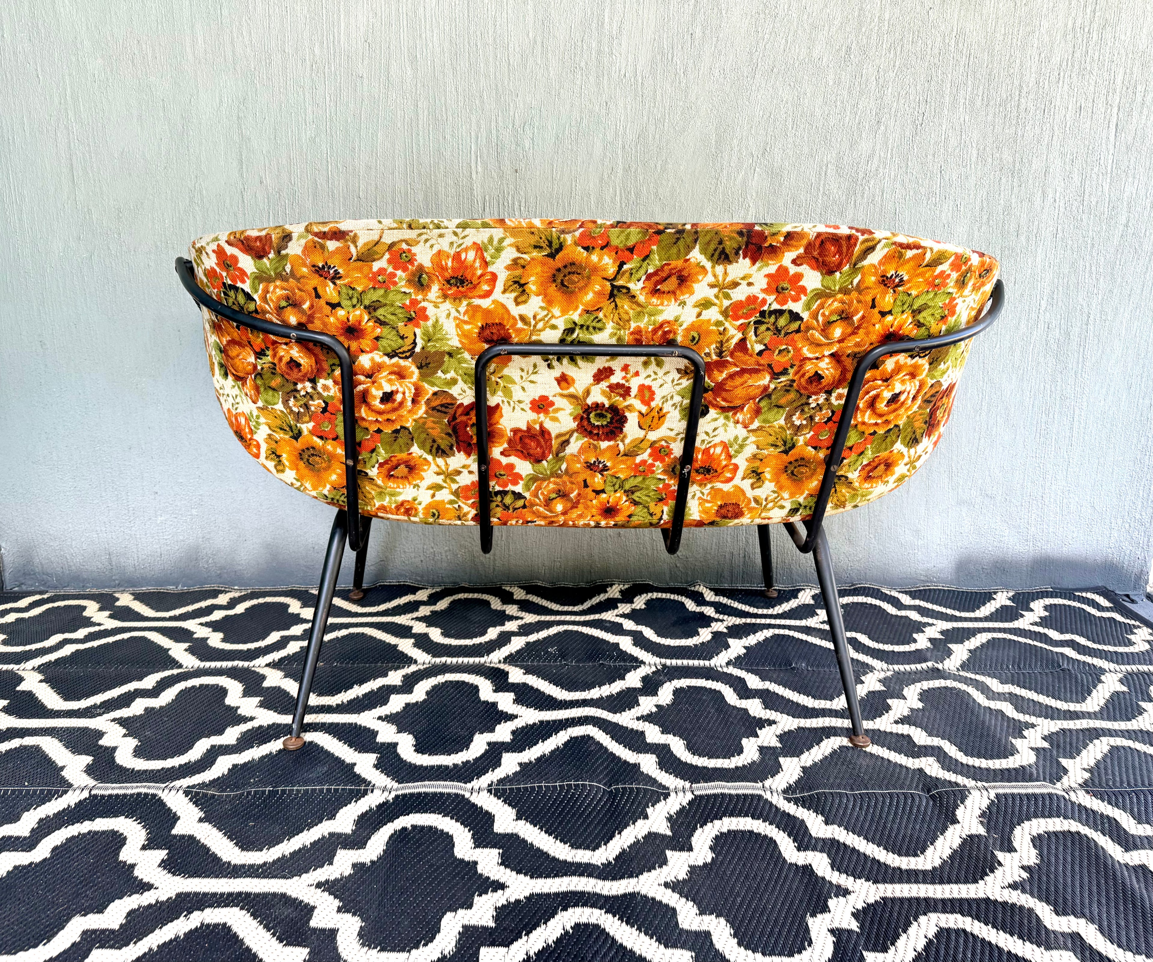 Mid Century Modern Small Couch | MCM Patio Loveseat | Floral Pattern Unique Small Couch | MCM Loveseat Project | Needs New Padding and Fabric