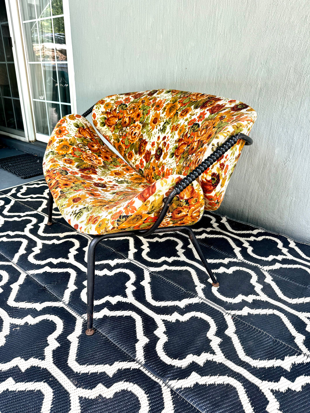 Mid Century Modern Small Couch | MCM Patio Loveseat | Floral Pattern Unique Small Couch | MCM Loveseat Project | Needs New Padding and Fabric