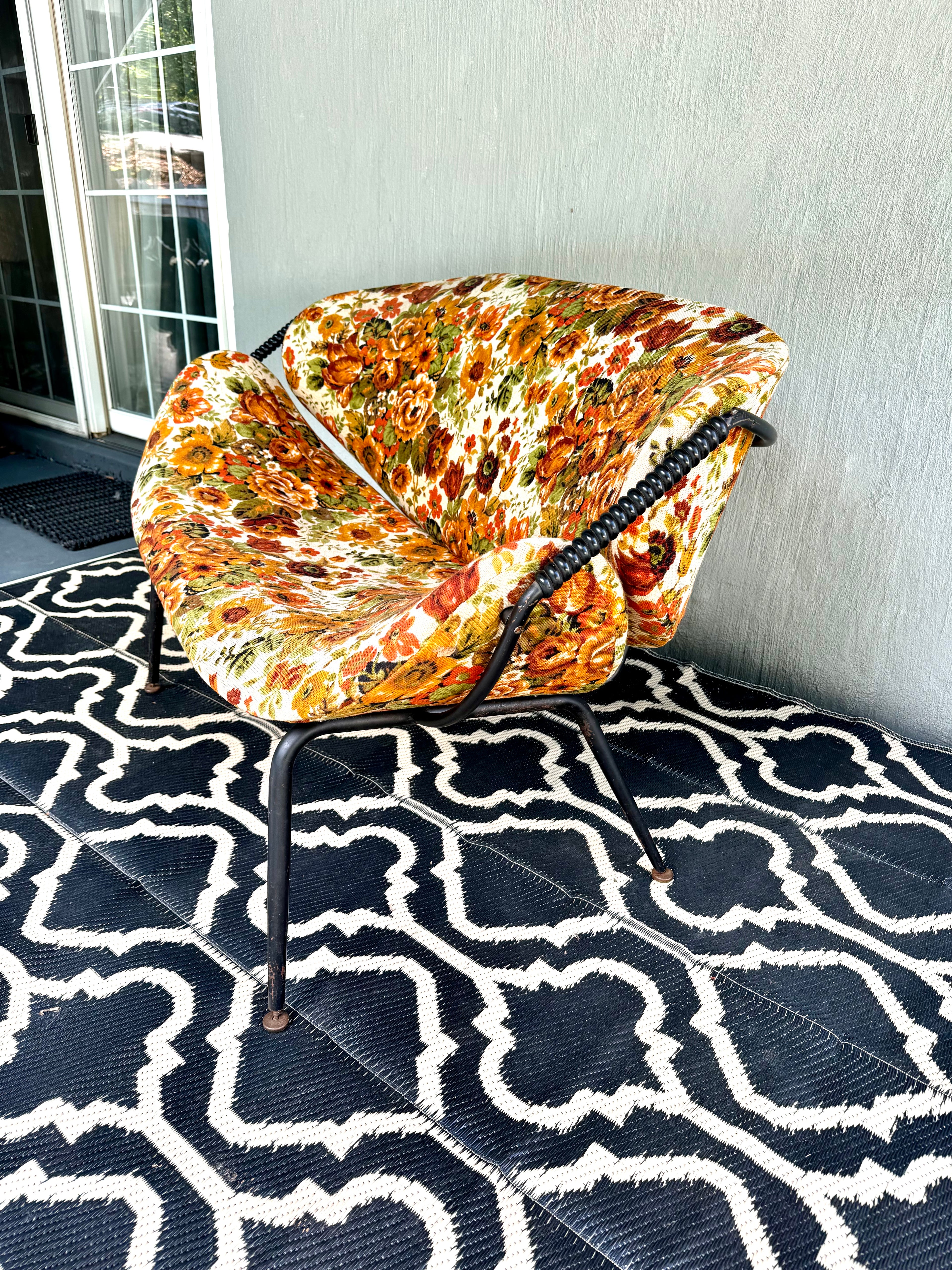 Mid Century Modern Small Couch | MCM Patio Loveseat | Floral Pattern Unique Small Couch | MCM Loveseat Project | Needs New Padding and Fabric