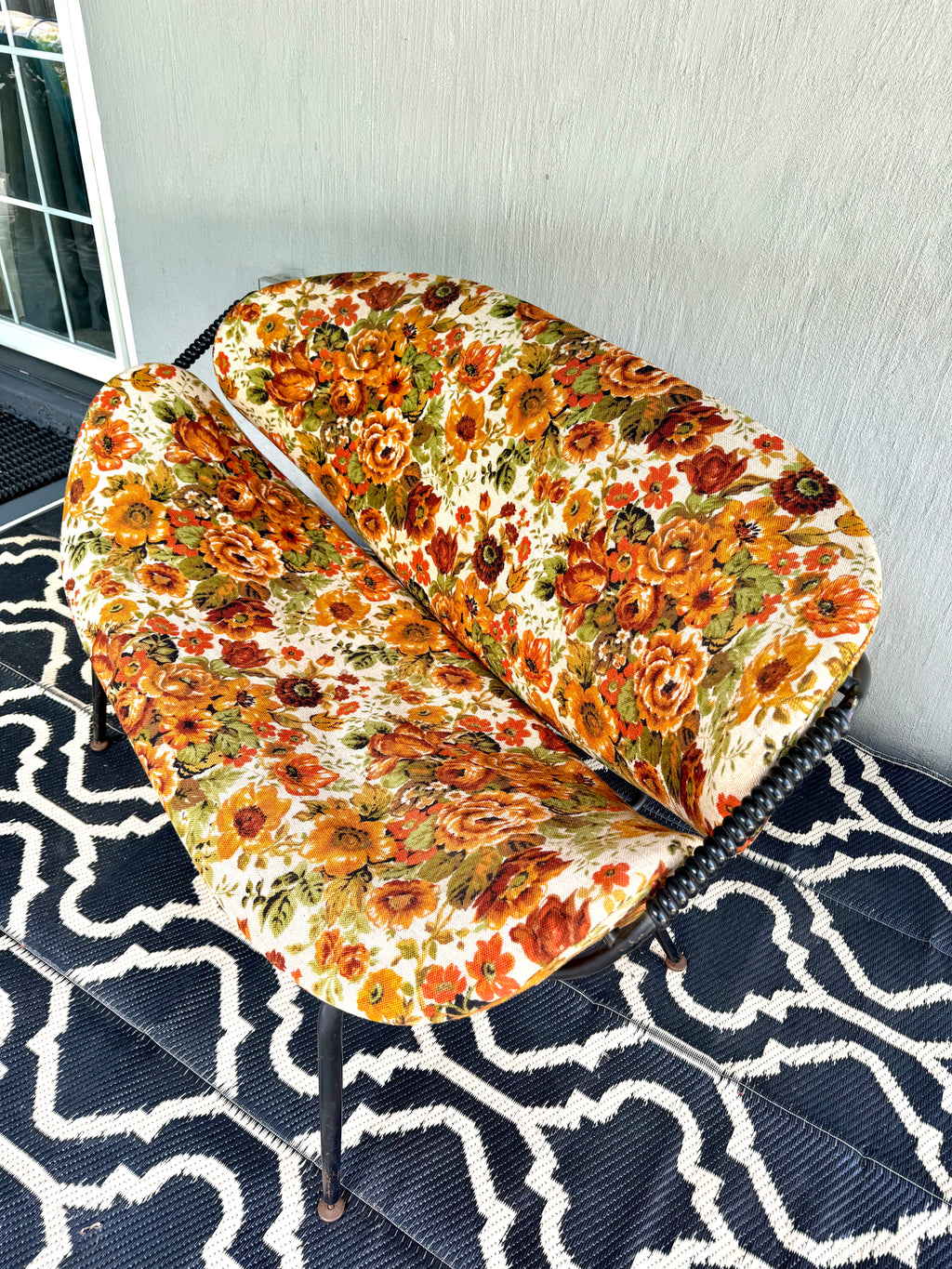 Mid Century Modern Small Couch | MCM Patio Loveseat | Floral Pattern Unique Small Couch | MCM Loveseat Project | Needs New Padding and Fabric
