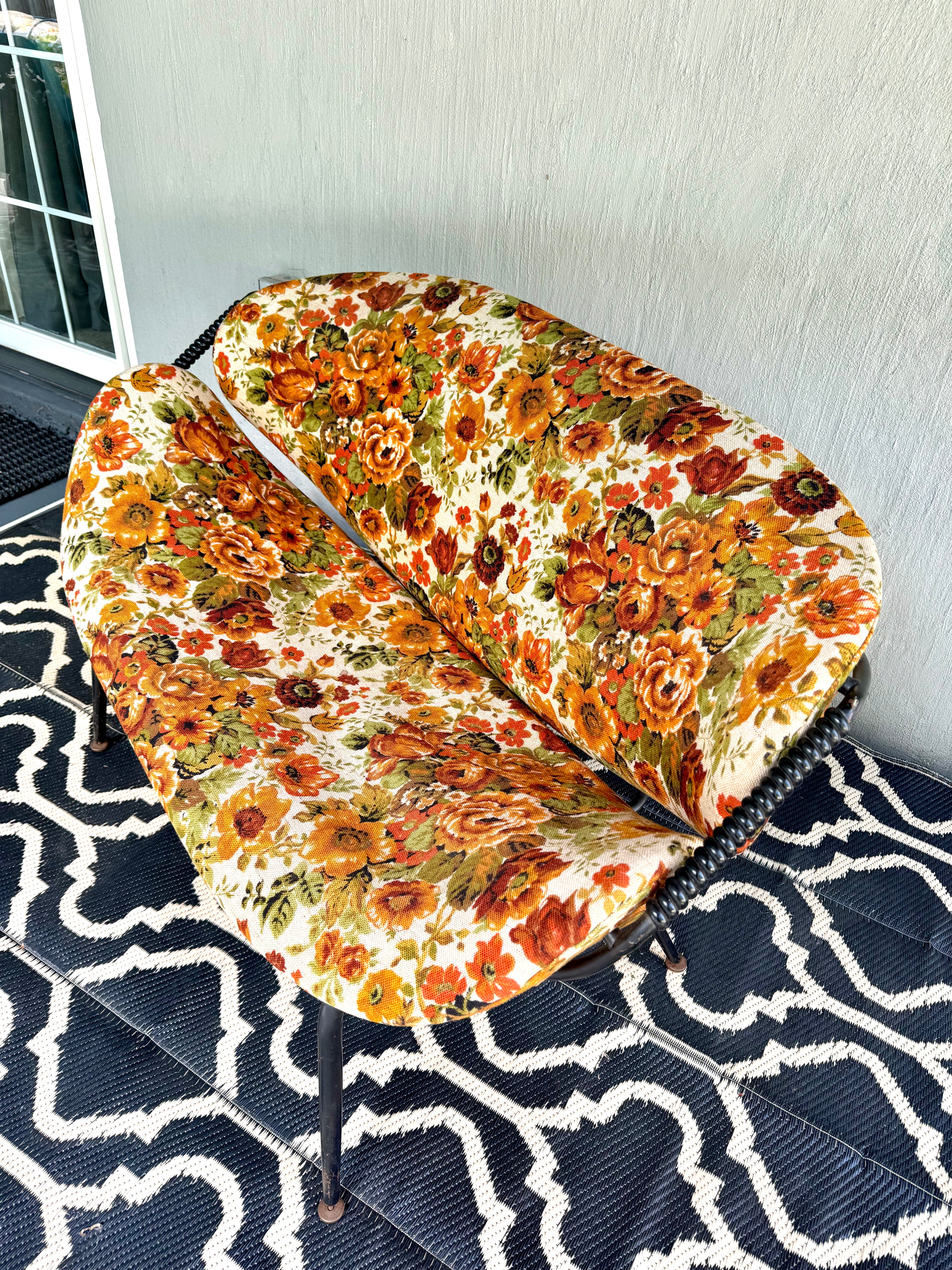 Mid Century Modern Small Couch | MCM Patio Loveseat | Floral Pattern Unique Small Couch | MCM Loveseat Project | Needs New Padding and Fabric