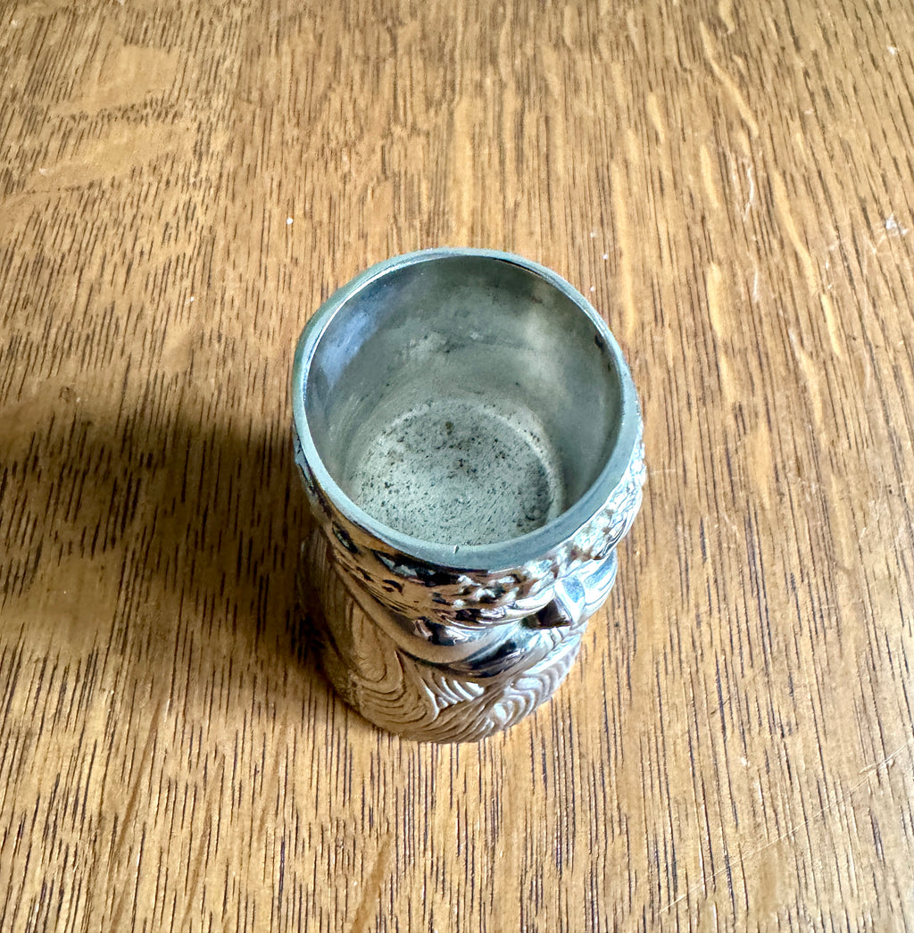 Vtg International Silver Co. Silver Plated Santa Claus Jigger ~ Chrome St. Nick Double Shot Glass