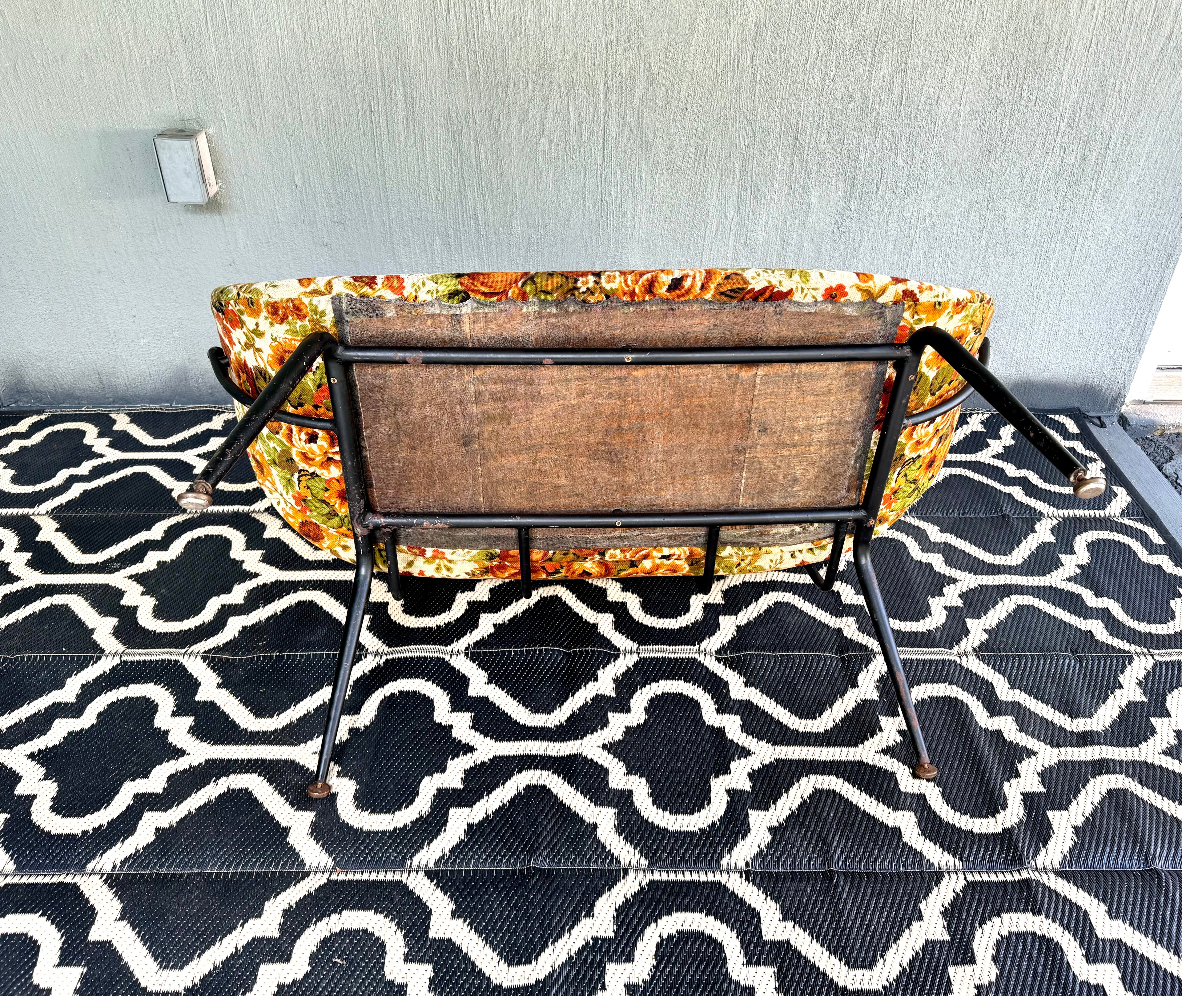 Mid Century Modern Small Couch | MCM Patio Loveseat | Floral Pattern Unique Small Couch | MCM Loveseat Project | Needs New Padding and Fabric