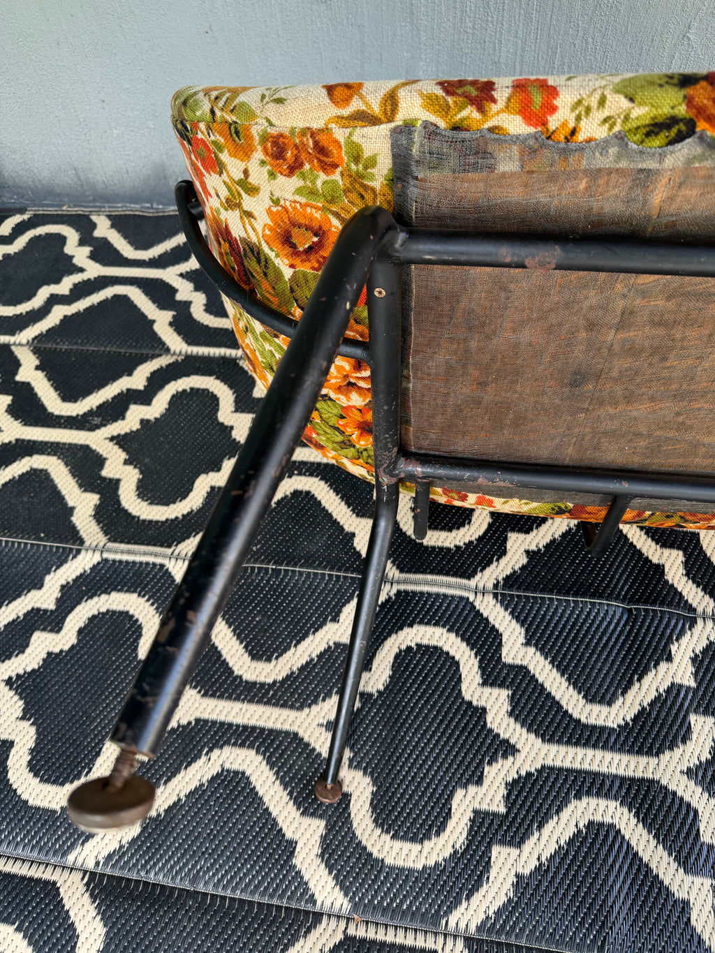 Mid Century Modern Small Couch | MCM Patio Loveseat | Floral Pattern Unique Small Couch | MCM Loveseat Project | Needs New Padding and Fabric