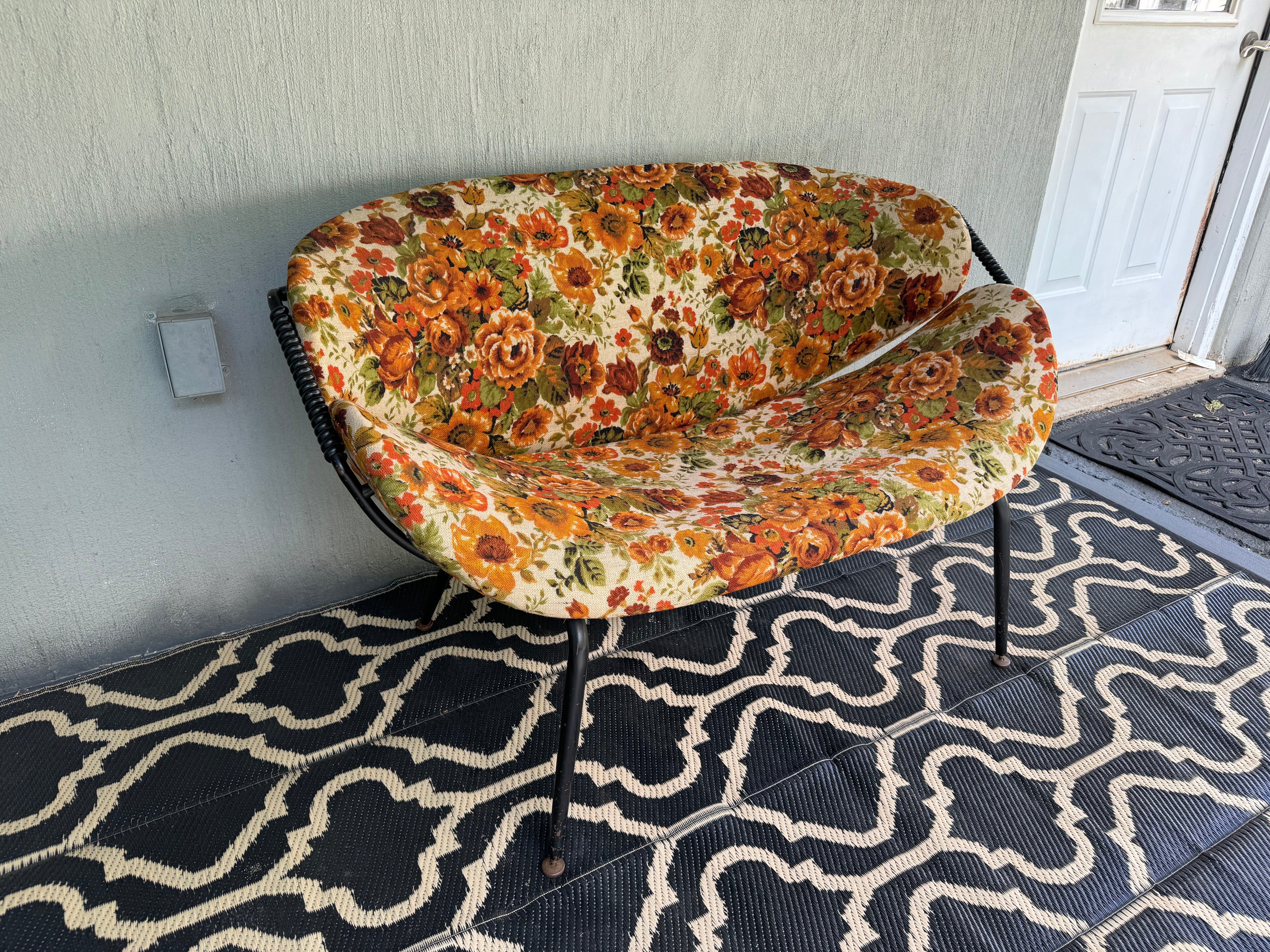 Mid Century Modern Small Couch | MCM Patio Loveseat | Floral Pattern Unique Small Couch | MCM Loveseat Project | Needs New Padding and Fabric
