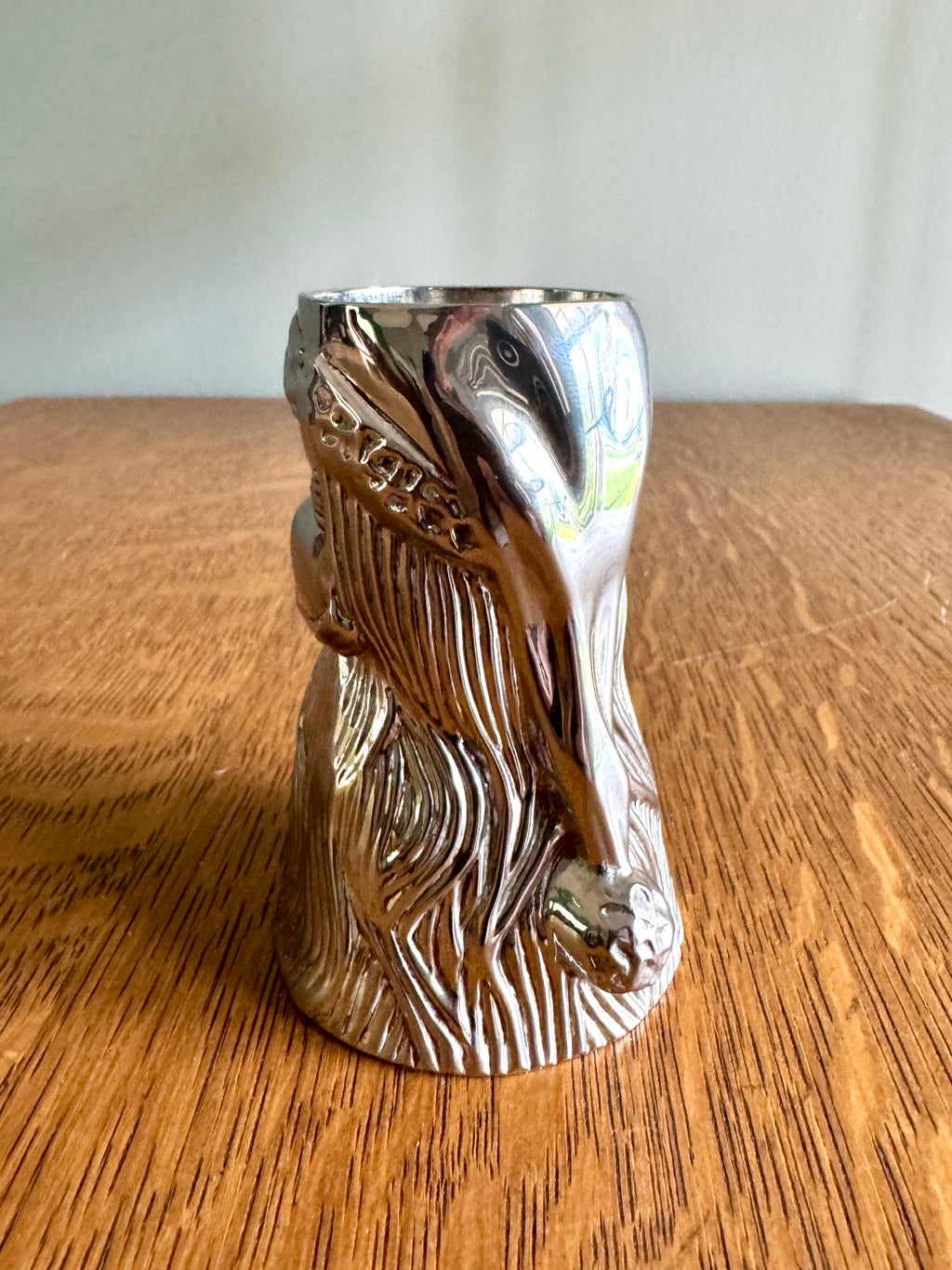 Vtg International Silver Co. Silver Plated Santa Claus Jigger ~ Chrome St. Nick Double Shot Glass