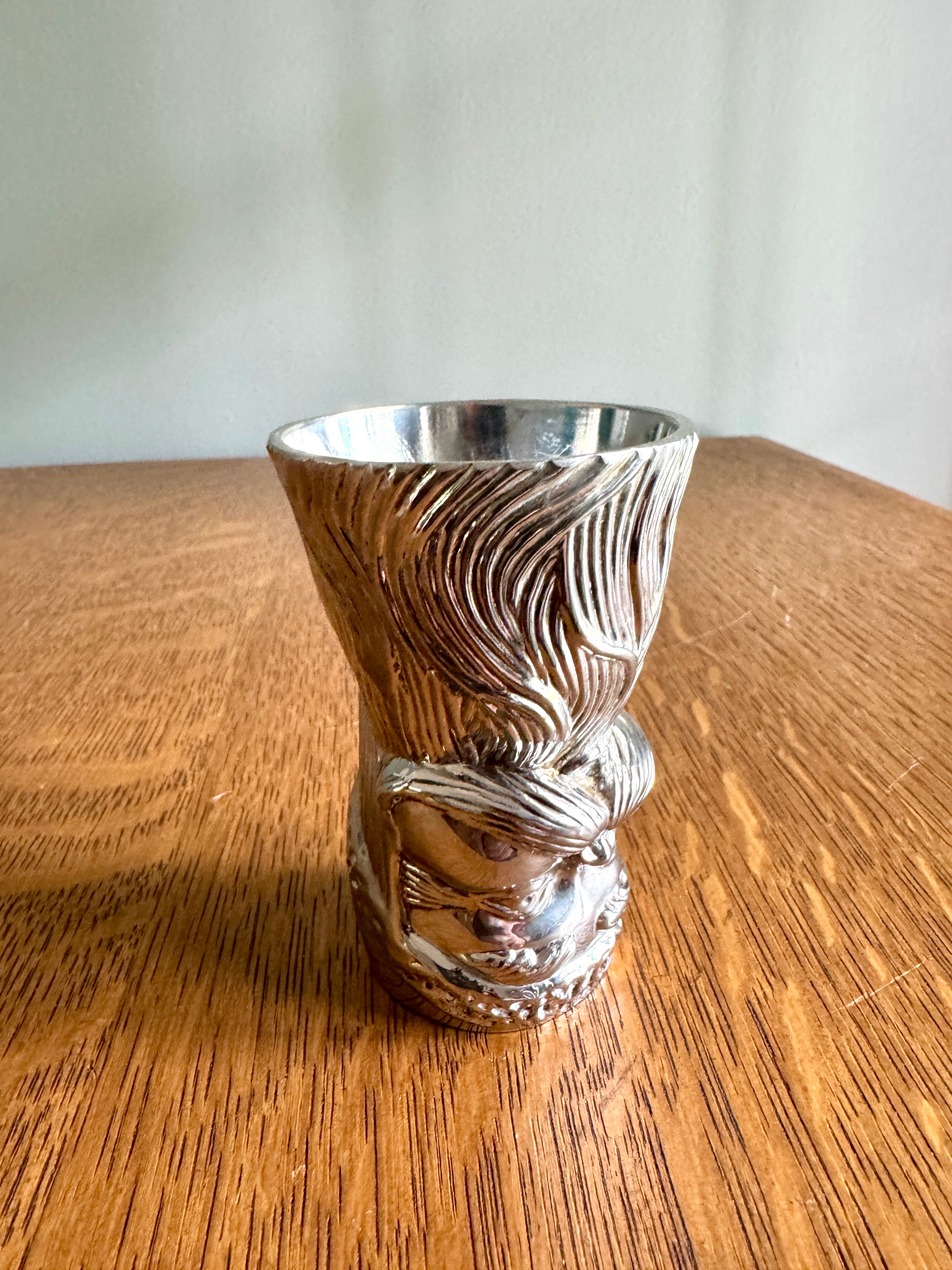 Vtg International Silver Co. Silver Plated Santa Claus Jigger ~ Chrome St. Nick Double Shot Glass