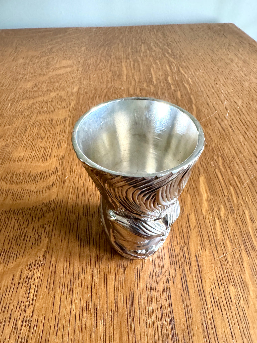 Vtg International Silver Co. Silver Plated Santa Claus Jigger ~ Chrome St. Nick Double Shot Glass