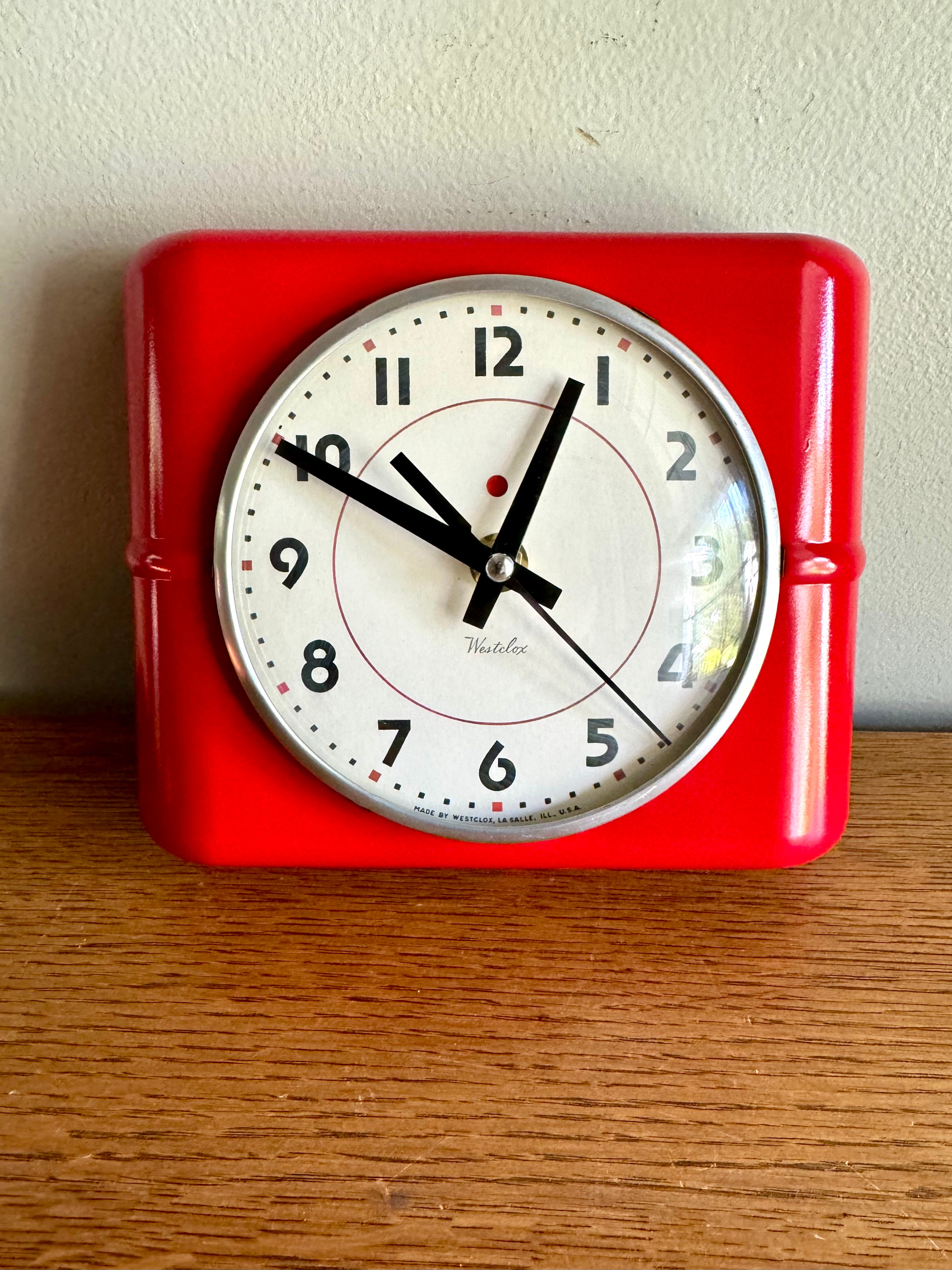Vintage 1930's Red Westclox Quartz Converted Wall Clock | MCM Belfast Kitchen Clock | Art Deco Red Battery Operated Wall Clock