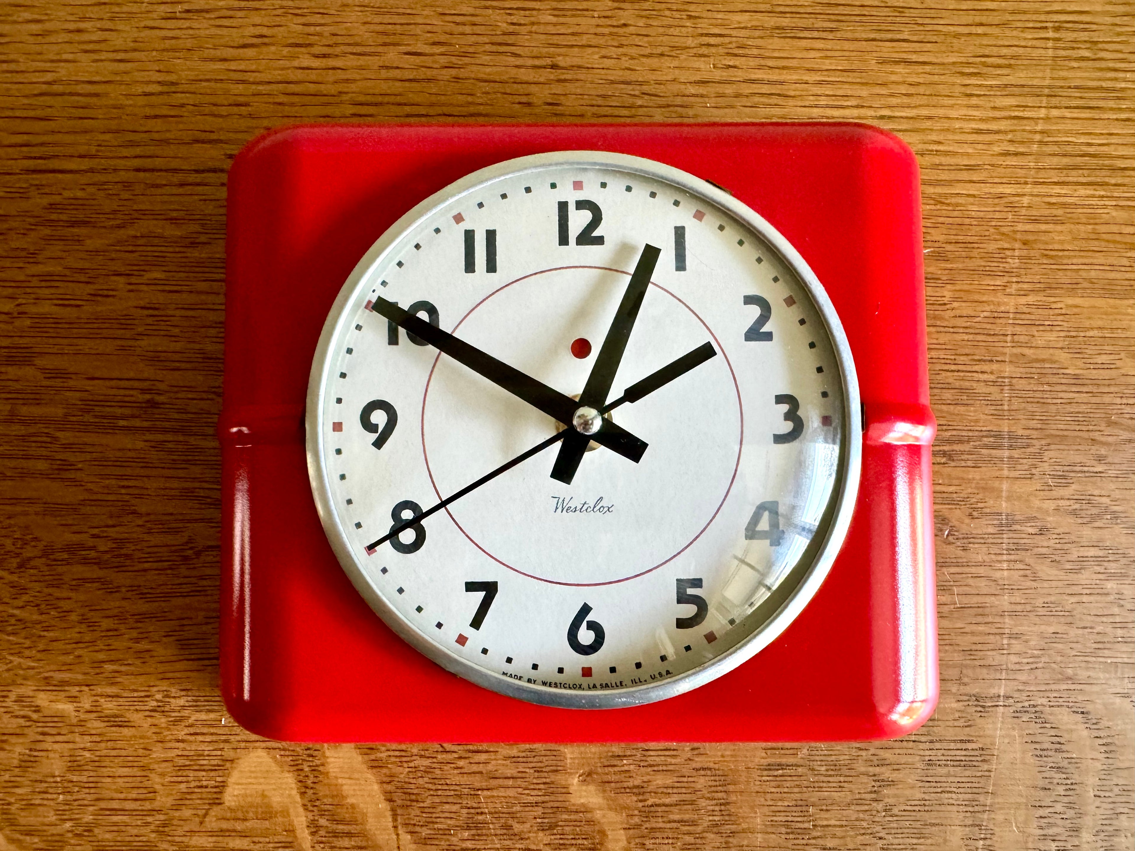 Vintage 1930's Red Westclox Quartz Converted Wall Clock | MCM Belfast Kitchen Clock | Art Deco Red Battery Operated Wall Clock
