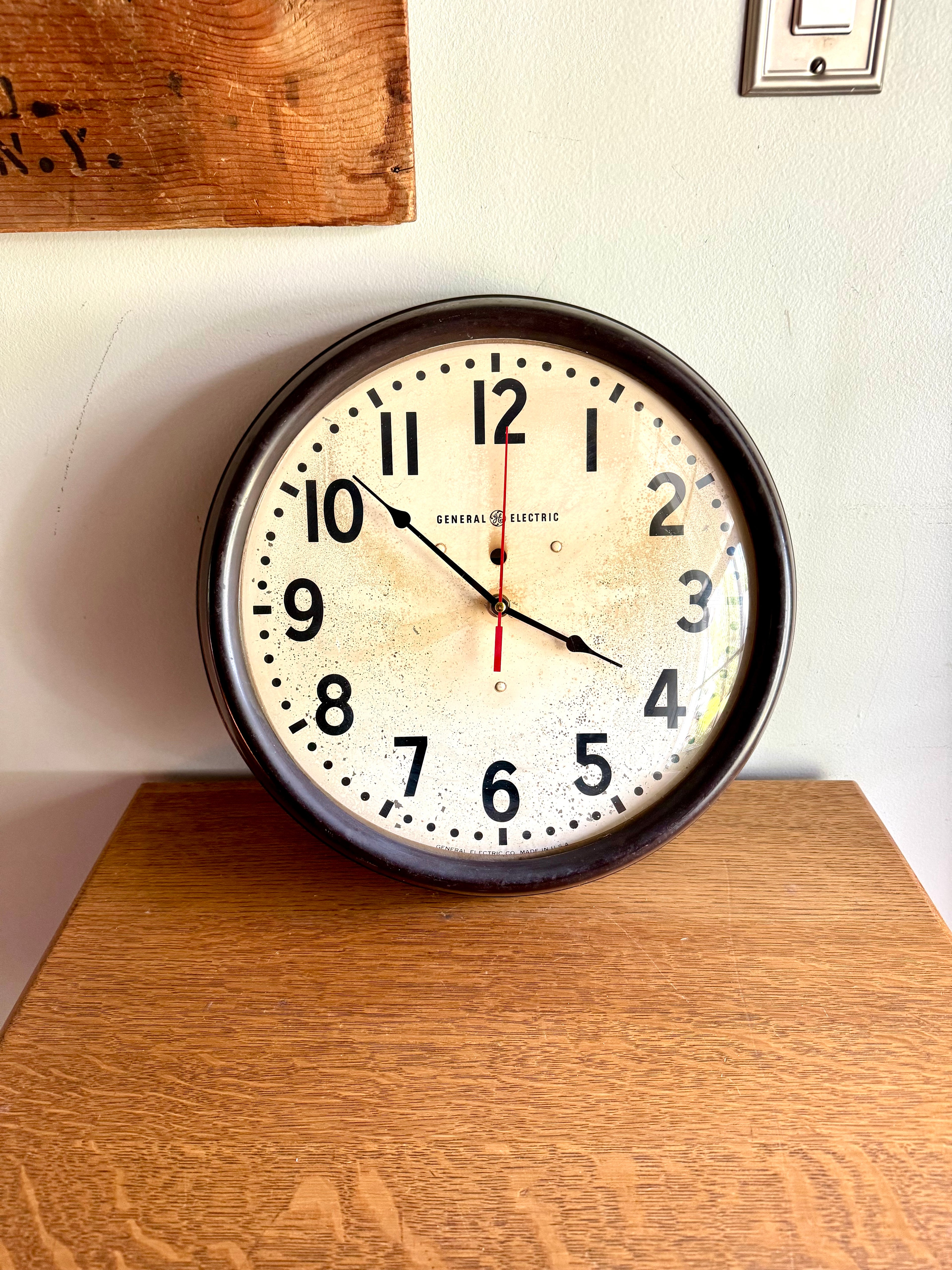 Battery Powered General Electric Wall Clock | Classic Industrial Wall Clock| Rustic School Wall Clock | 12" Bubble Glass Clock | GE Wall Clock