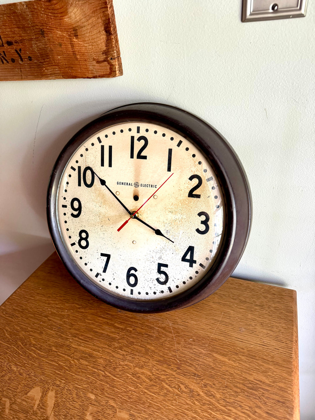 Battery Powered General Electric Wall Clock | Classic Industrial Wall Clock| Rustic School Wall Clock | 12" Bubble Glass Clock | GE Wall Clock