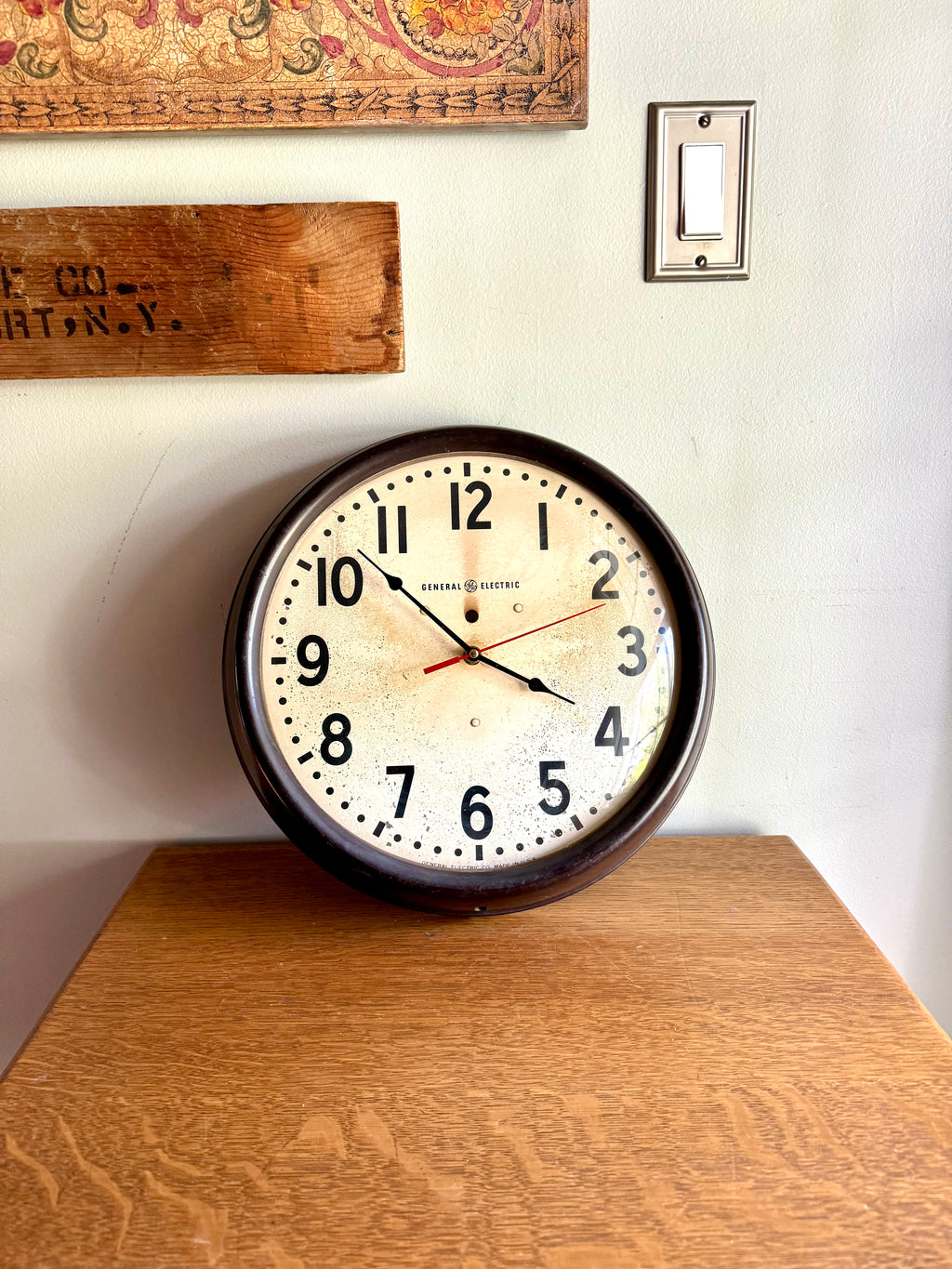 Battery Powered General Electric Wall Clock | Classic Industrial Wall Clock| Rustic School Wall Clock | 12" Bubble Glass Clock | GE Wall Clock