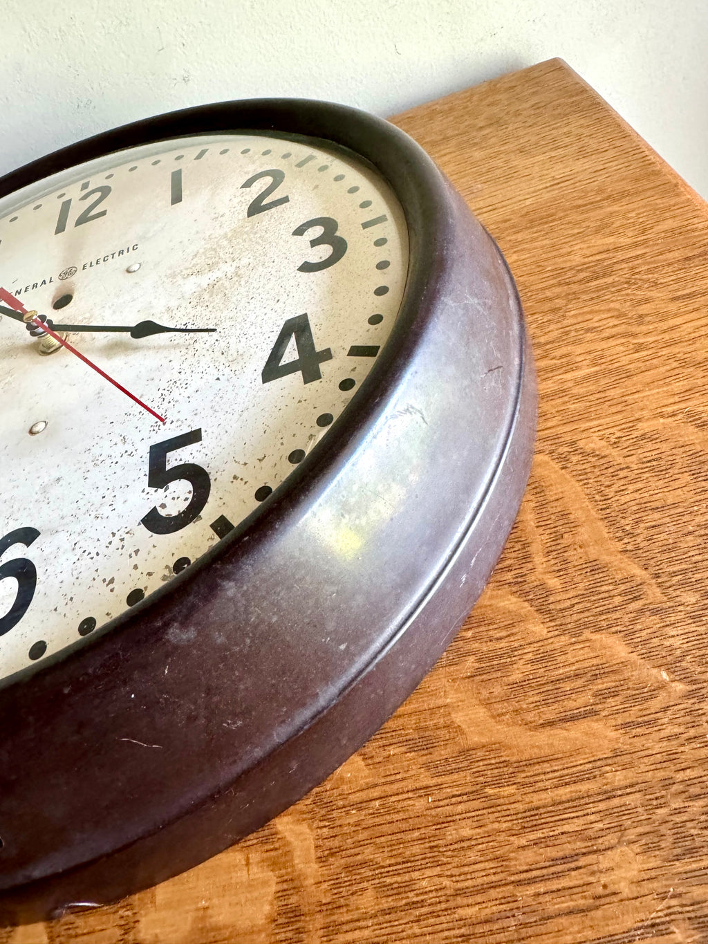 Battery Powered General Electric Wall Clock | Classic Industrial Wall Clock| Rustic School Wall Clock | 12" Bubble Glass Clock | GE Wall Clock