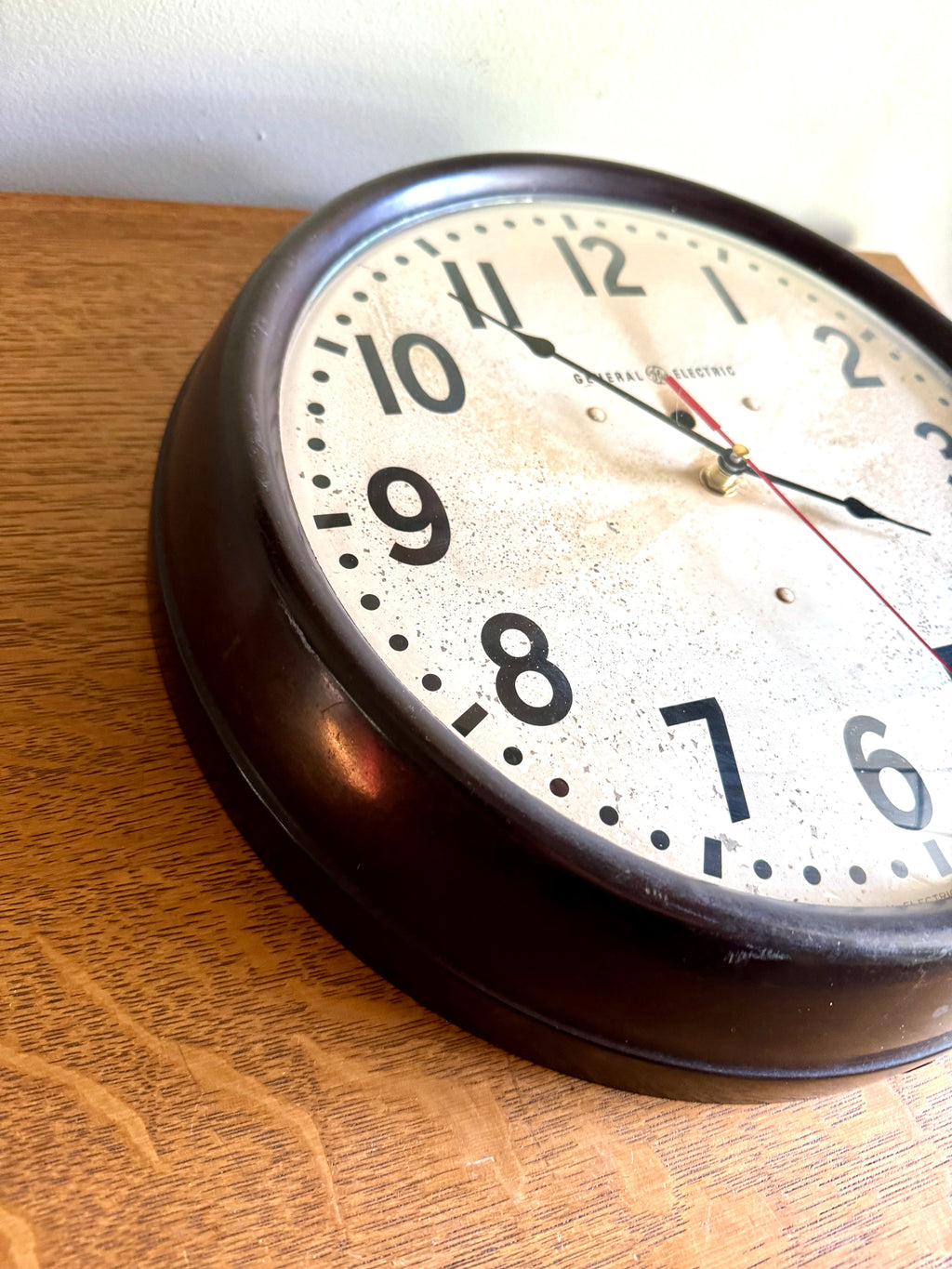 Battery Powered General Electric Wall Clock | Classic Industrial Wall Clock| Rustic School Wall Clock | 12" Bubble Glass Clock | GE Wall Clock