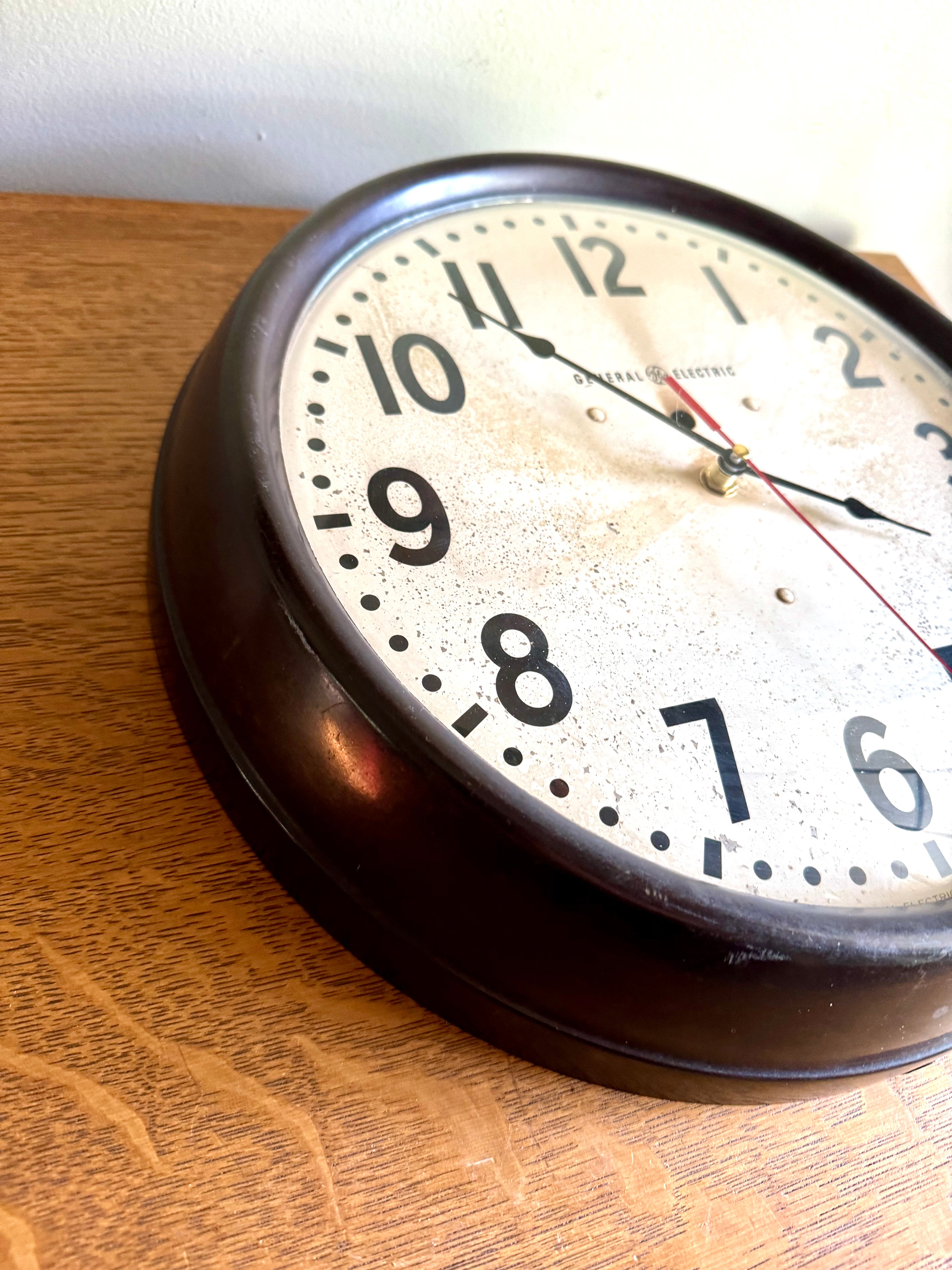 Battery Powered General Electric Wall Clock | Classic Industrial Wall Clock| Rustic School Wall Clock | 12" Bubble Glass Clock | GE Wall Clock