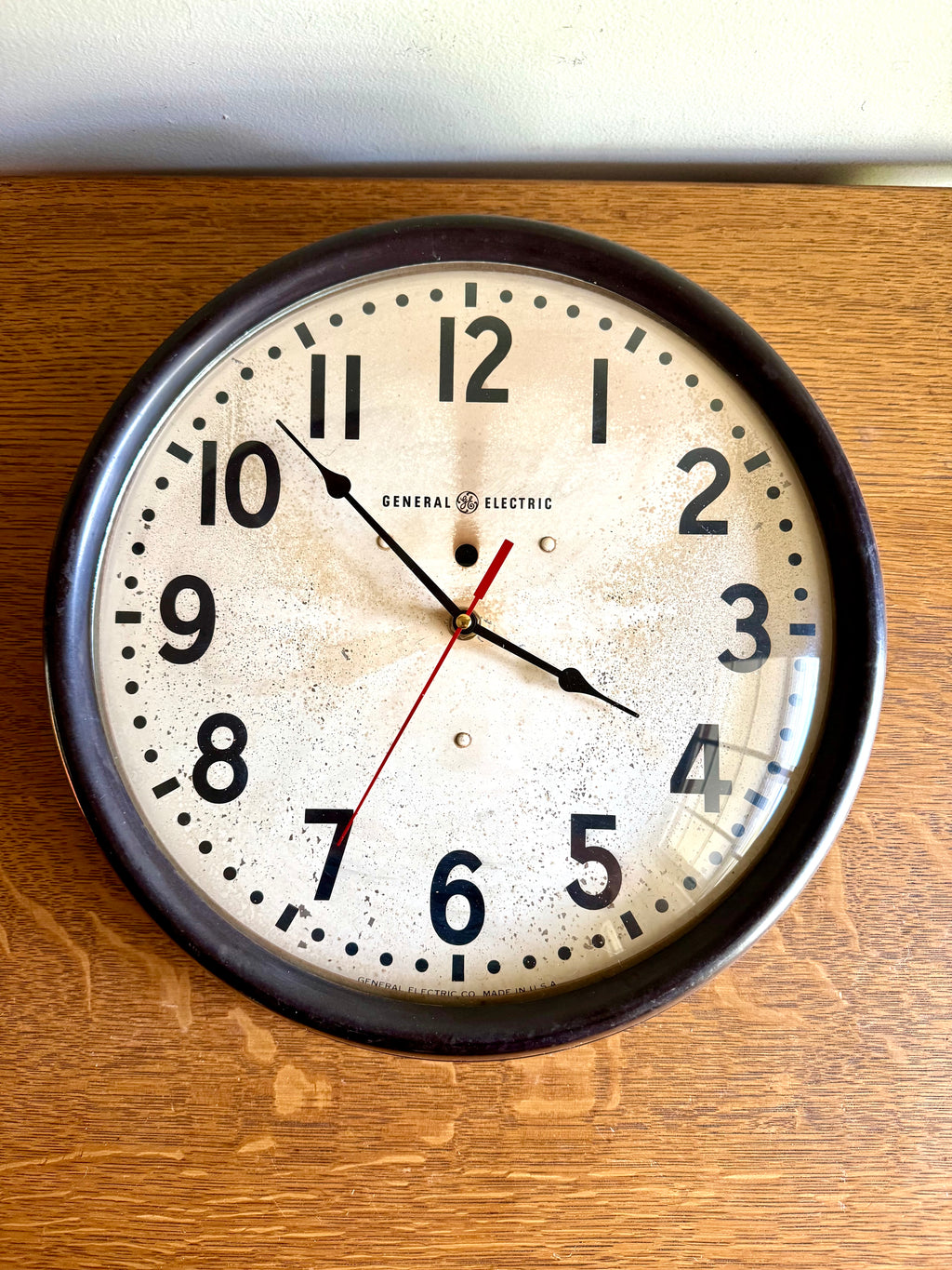 Battery Powered General Electric Wall Clock | Classic Industrial Wall Clock| Rustic School Wall Clock | 12" Bubble Glass Clock | GE Wall Clock