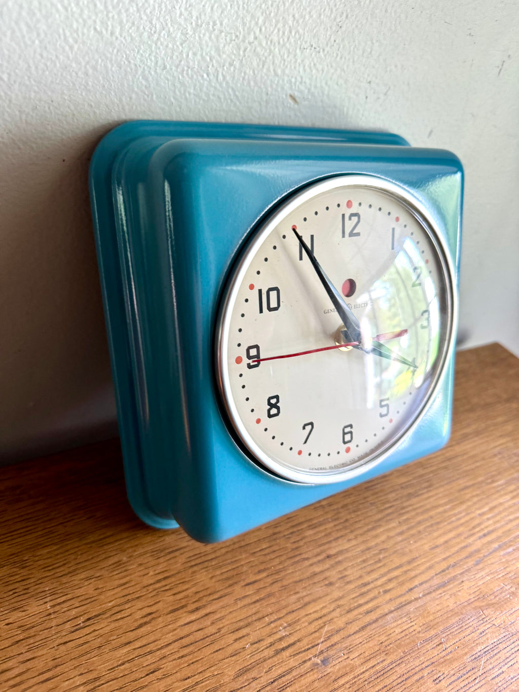 Battery Converted Blue General Electric Wall Clock | G.E. 2H08 Kitchen Clock | MCM Red Dot Blue Wall Clock | Blue Electric Clock