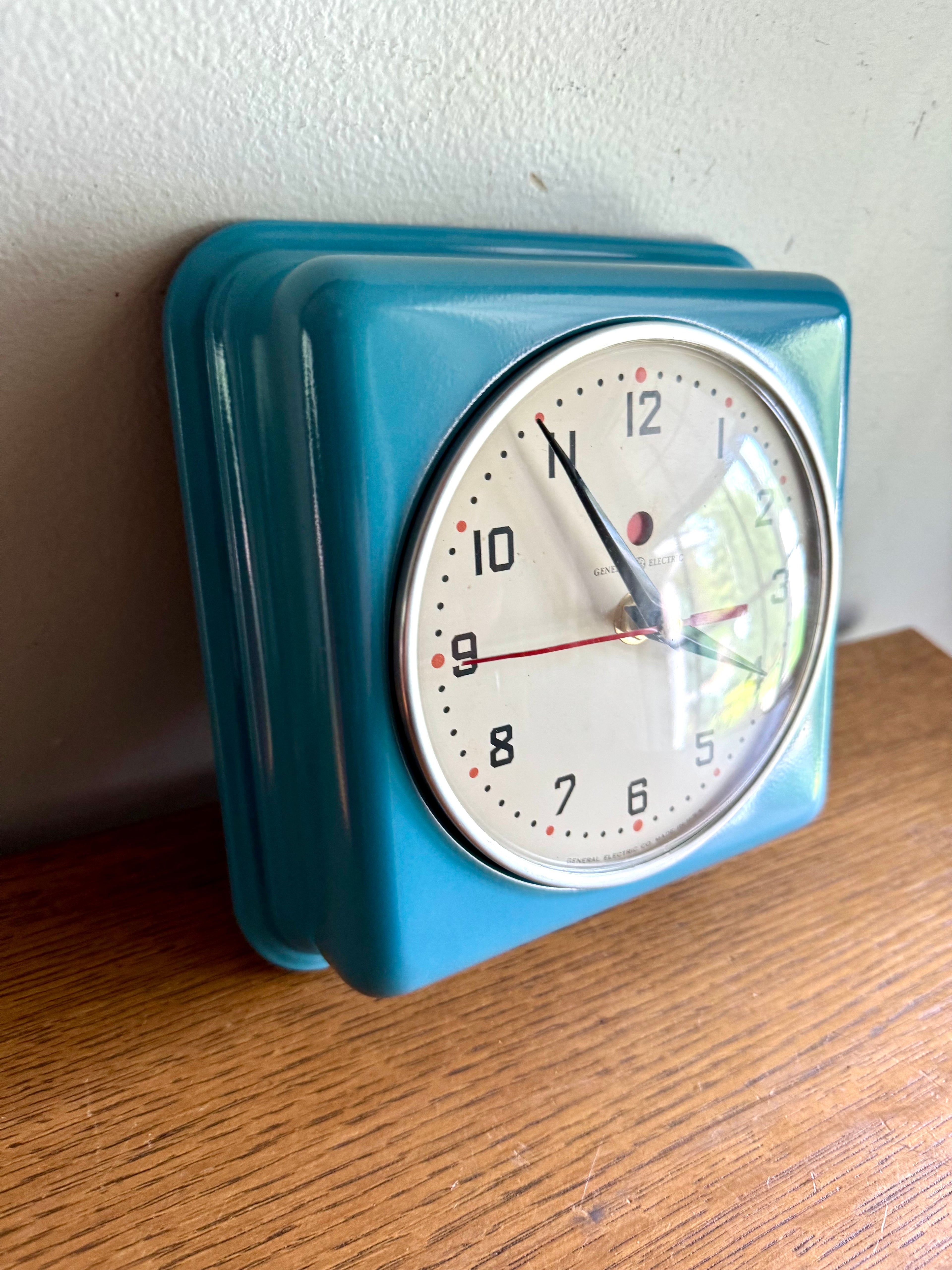 Battery Converted Blue General Electric Wall Clock | G.E. 2H08 Kitchen Clock | MCM Red Dot Blue Wall Clock | Blue Electric Clock
