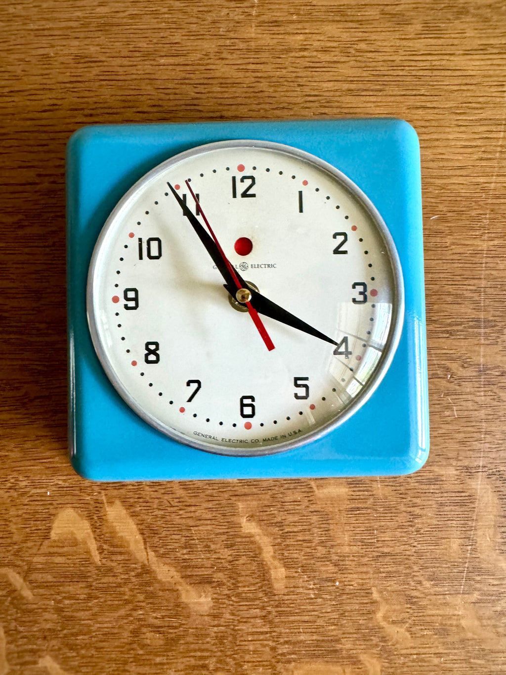 Battery Converted Blue General Electric Wall Clock | G.E. 2H08 Kitchen Clock | MCM Red Dot Blue Wall Clock | Blue Electric Clock