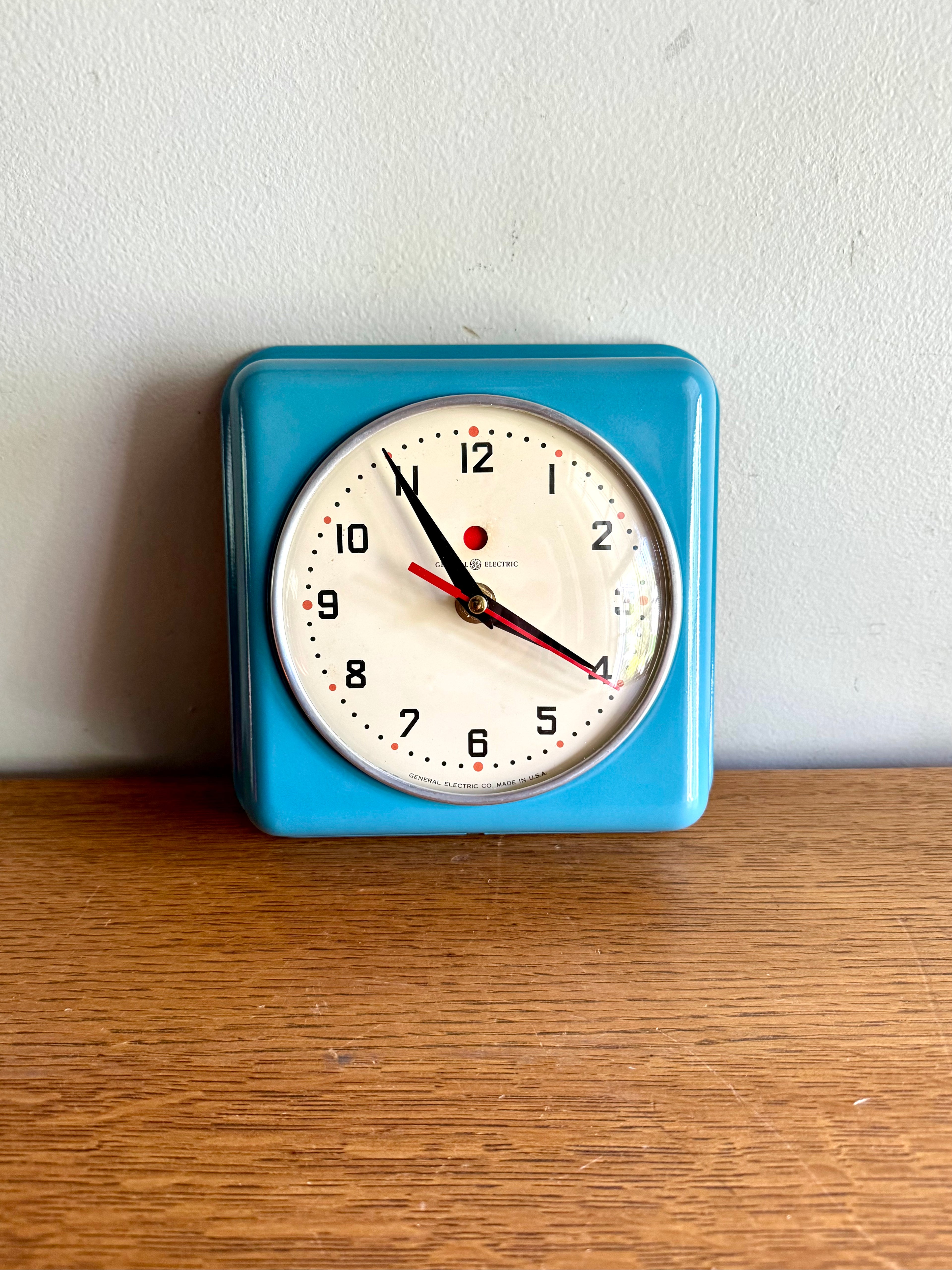 Battery Converted Blue General Electric Wall Clock | G.E. 2H08 Kitchen Clock | MCM Red Dot Blue Wall Clock | Blue Electric Clock