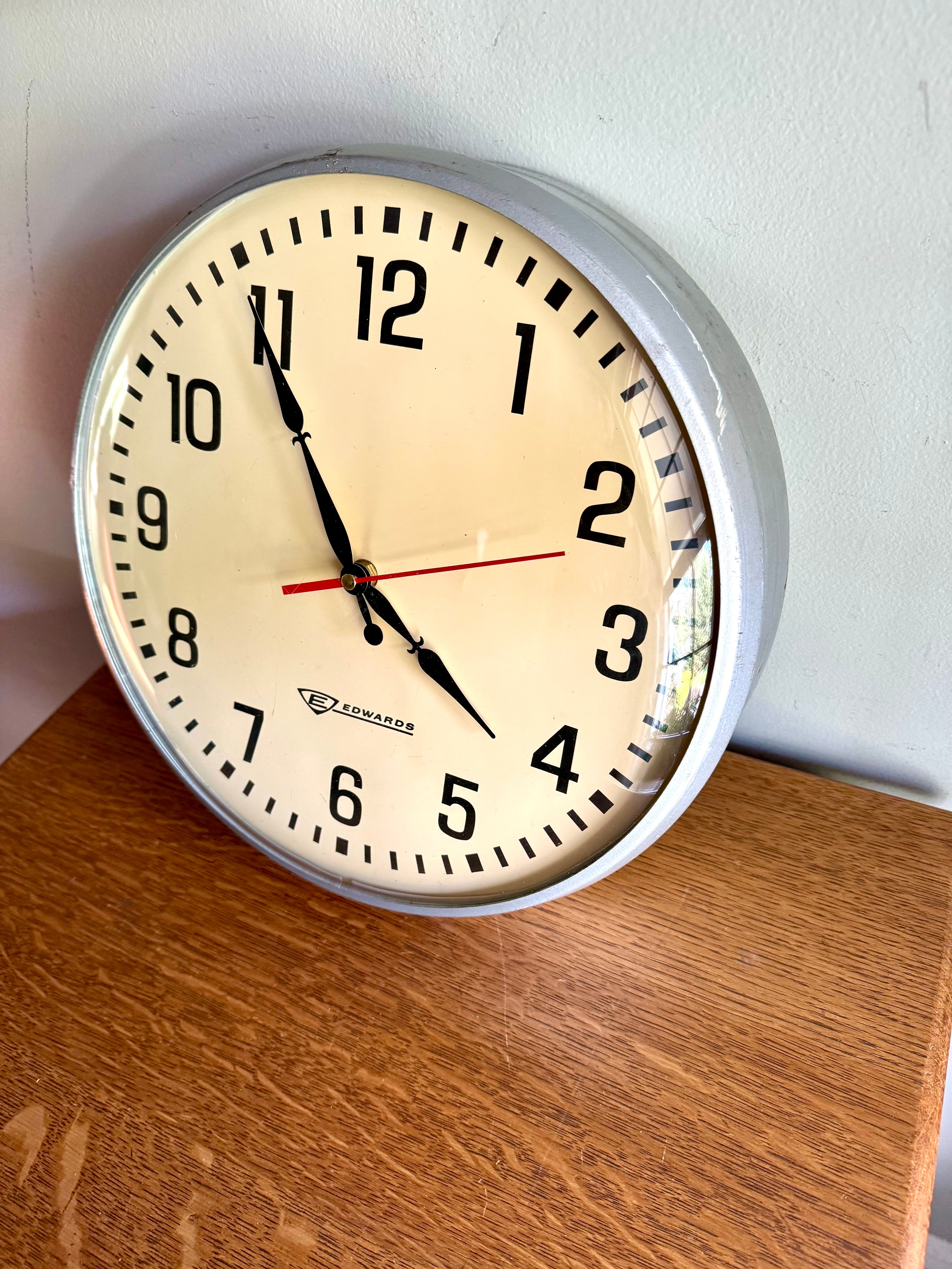 Vintage Bubble Glass Edwards School Clock | Battery Converted Edwards Wall Clock| Industrial Wall Clock| Edwards Battery Operated Wall Clock