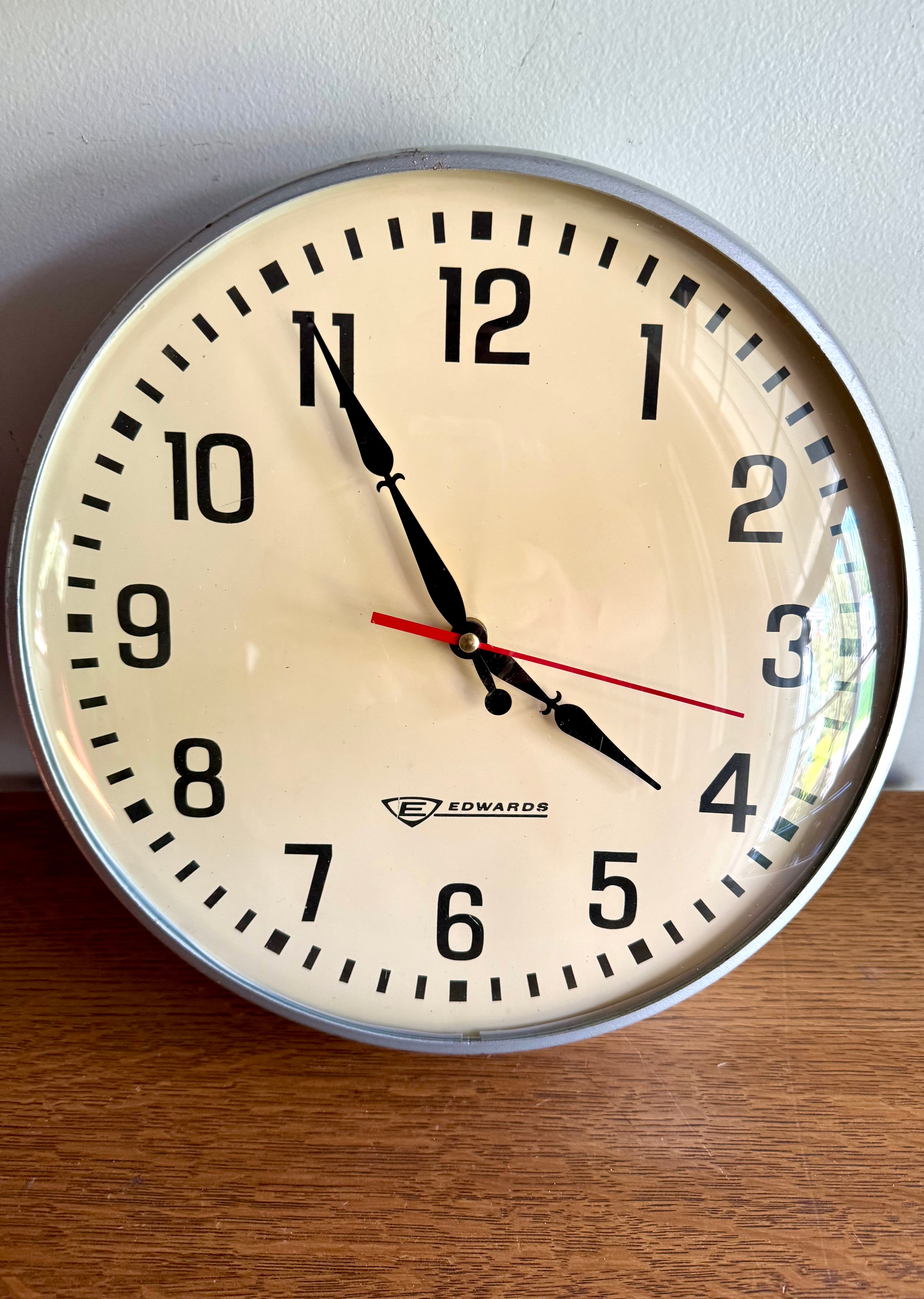 Vintage Bubble Glass Edwards School Clock | Battery Converted Edwards Wall Clock| Industrial Wall Clock| Edwards Battery Operated Wall Clock